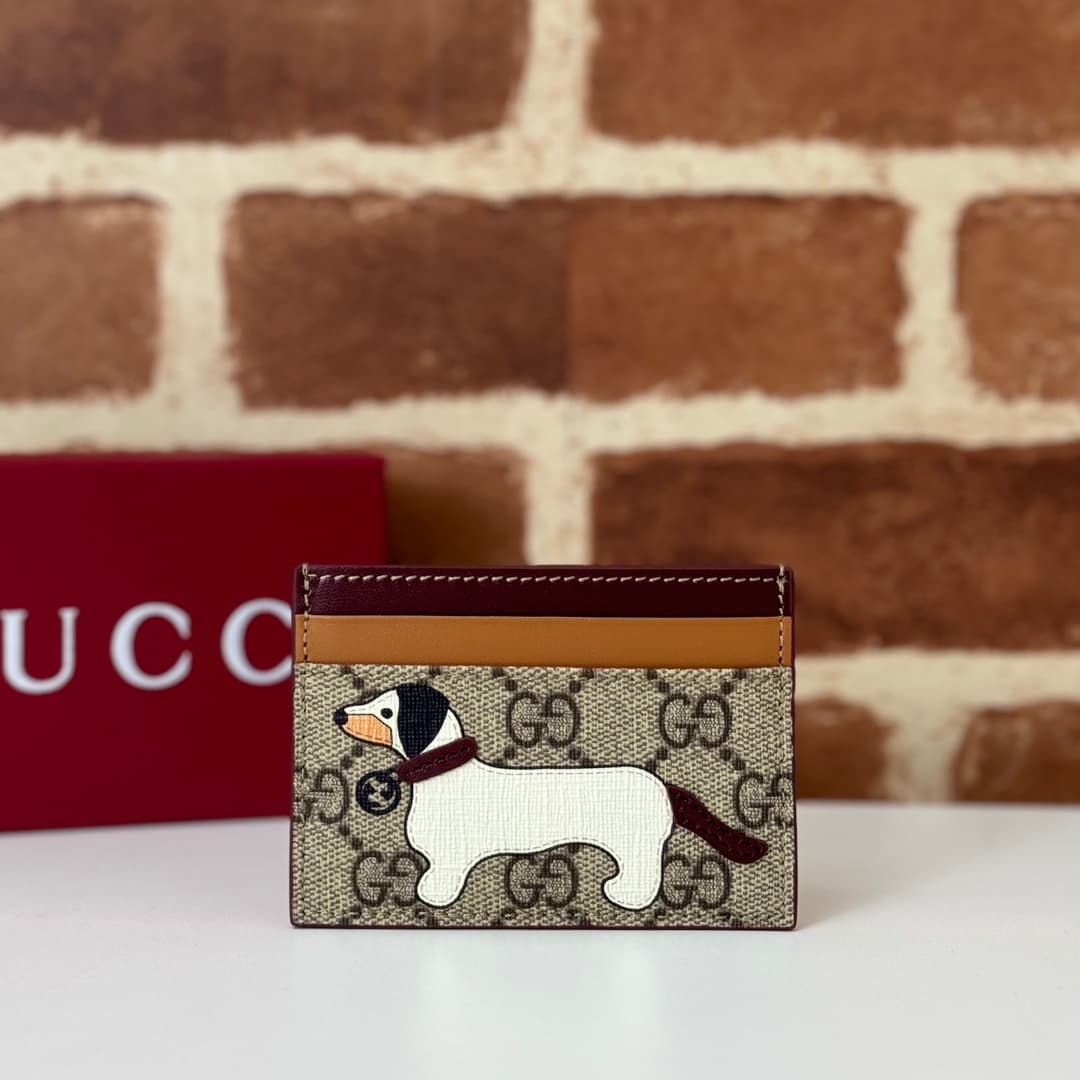 Gucci Bi-color GG card case with dog detail  818769 High