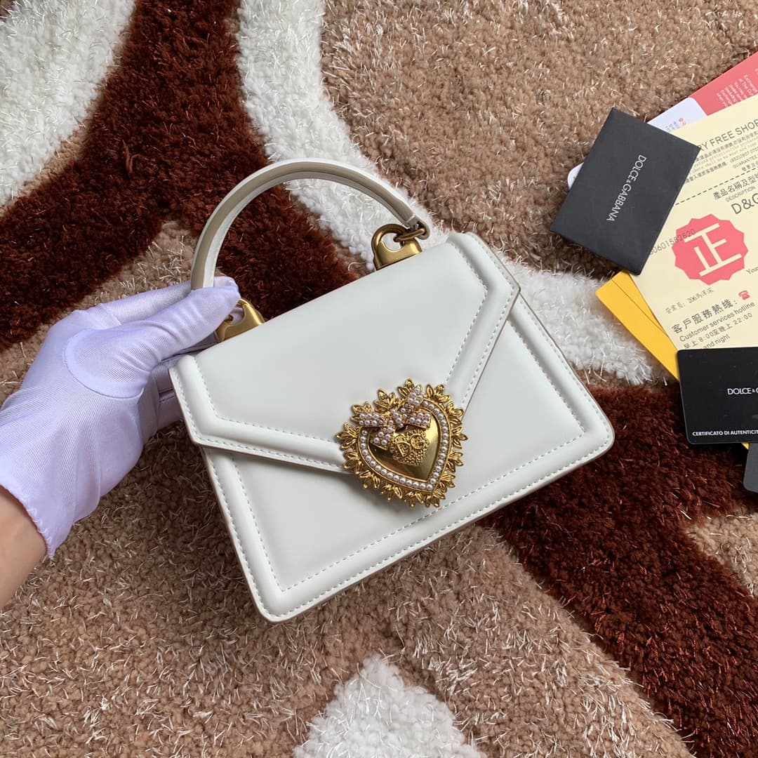 Dolce & Gabbana Small Devotion bag in smooth calfskin in White High
