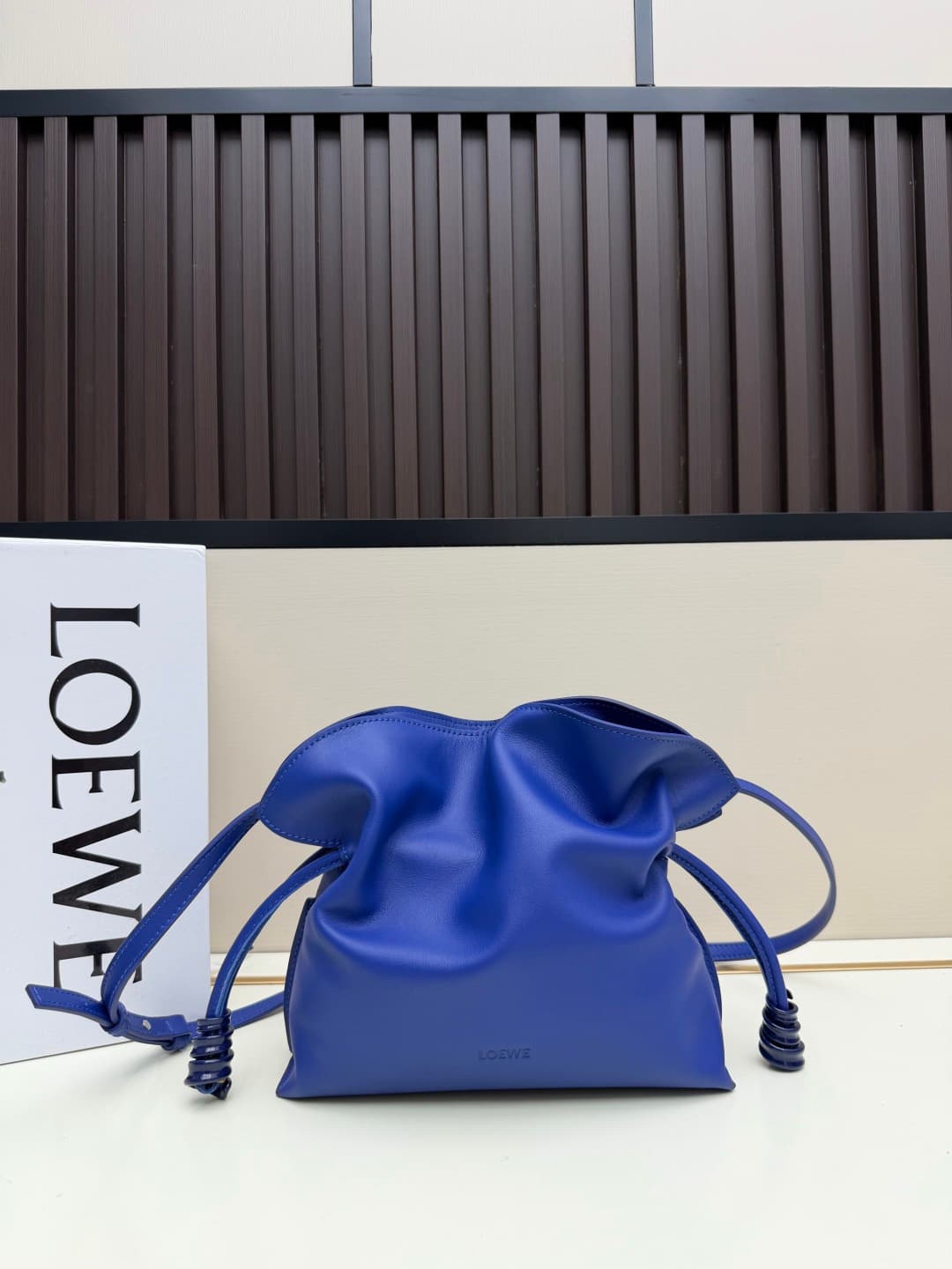 Loewe Small Flamenco Ruched Clutch Bag in Blue Leather High