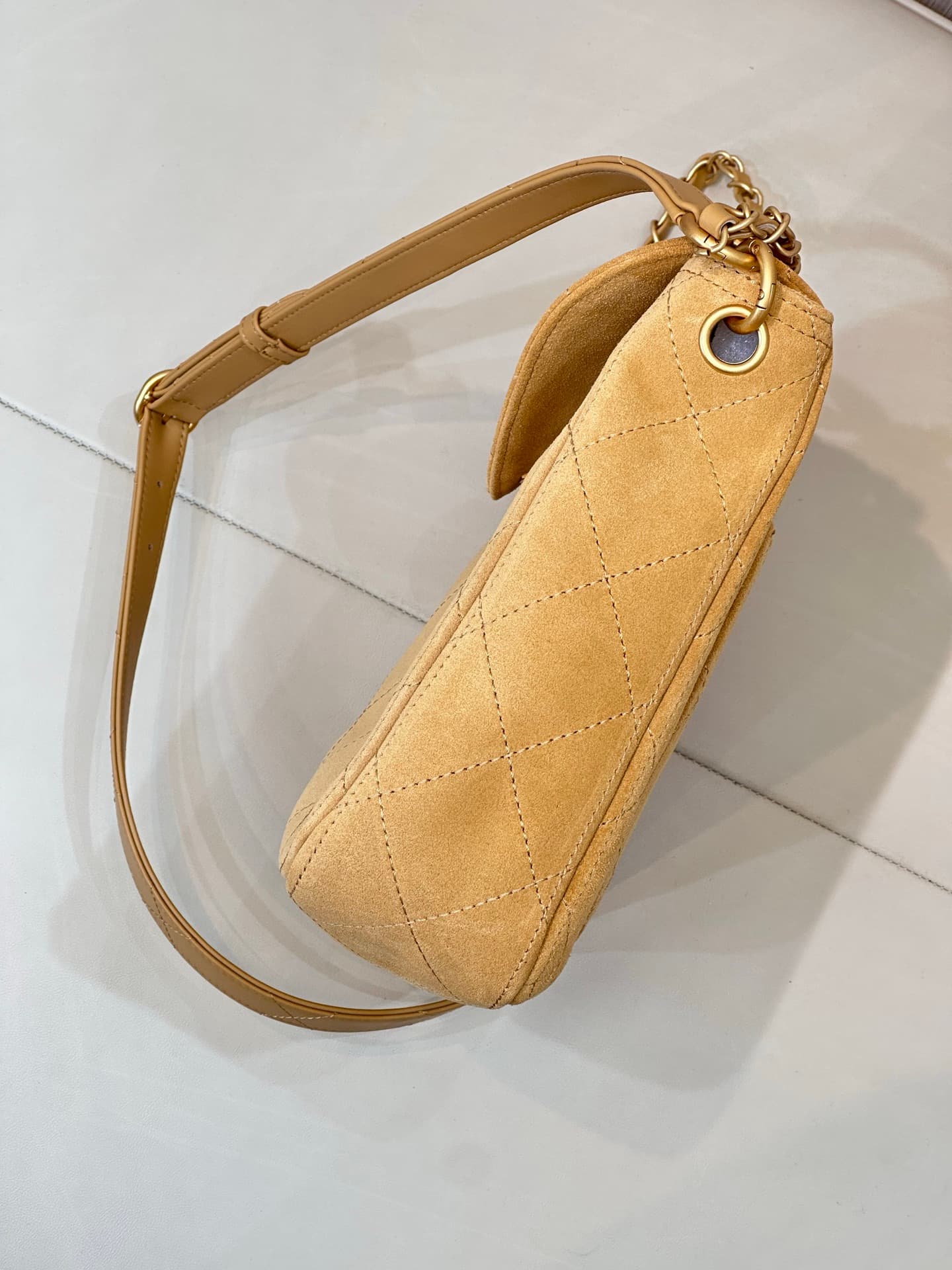 Chanel Matelasse Suede Shoulder Bag& Gold-Tone Metal Yellow AS5883 TOP