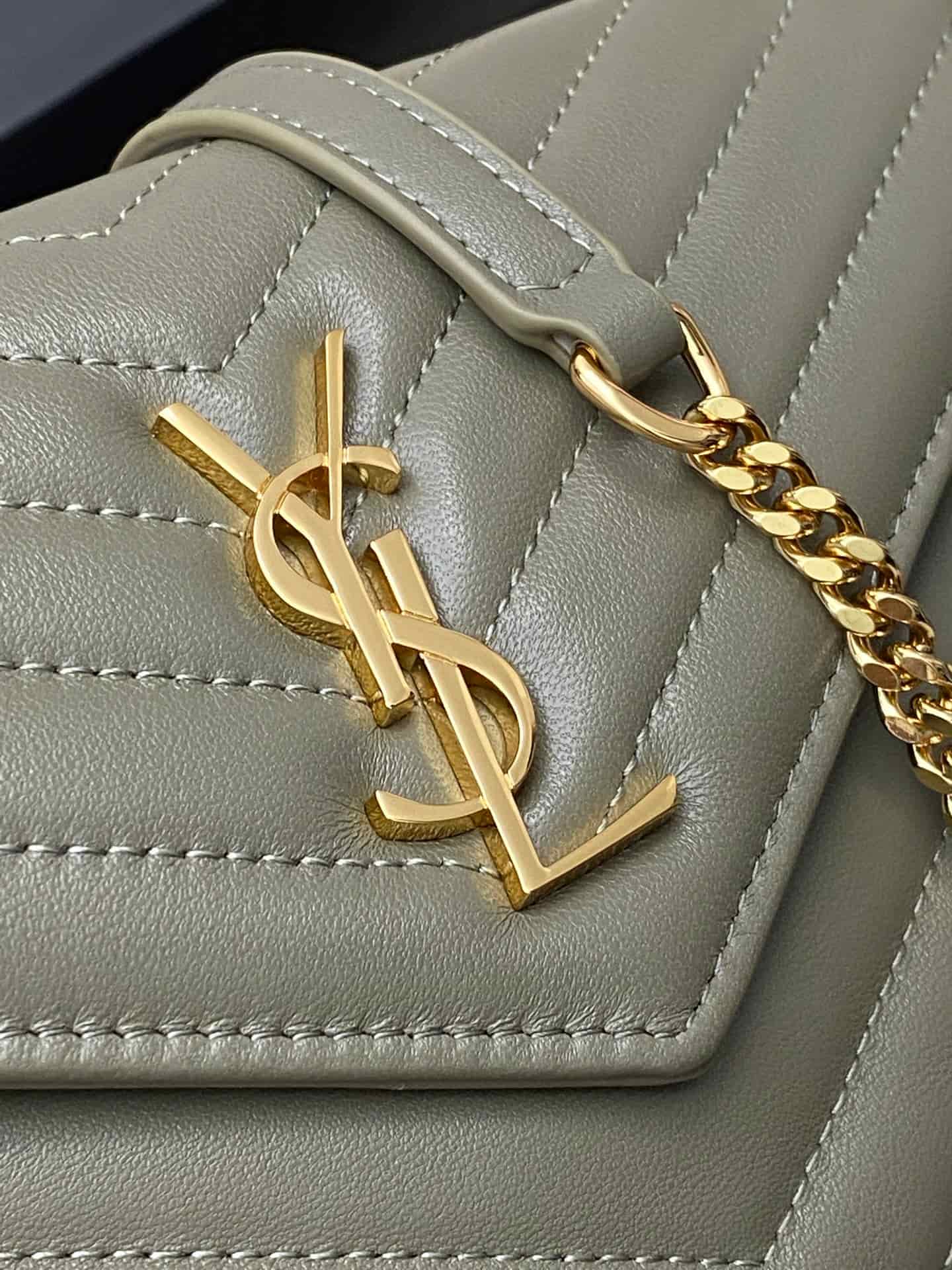 Saint Laurent Monogram Matelassé Cassandre Wallet on Chain Moss Green Lambskin 393953 High