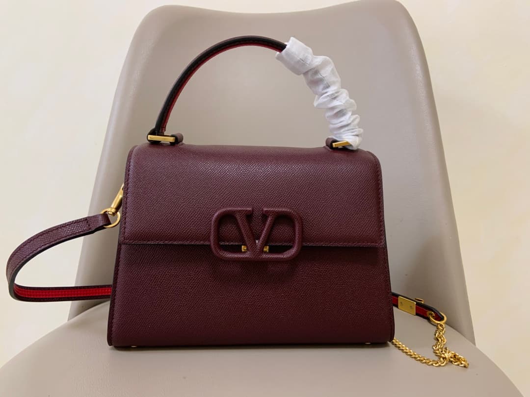 Valentino Small Vsling Handbag In Bordeaux Grainy Calfskin High