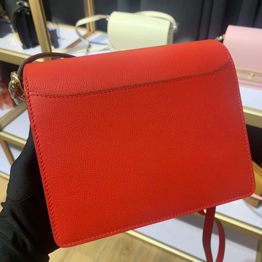 Hermes Roulis wallet in Red Calfskin Etoupe WAX Gold/Silver-Metal High