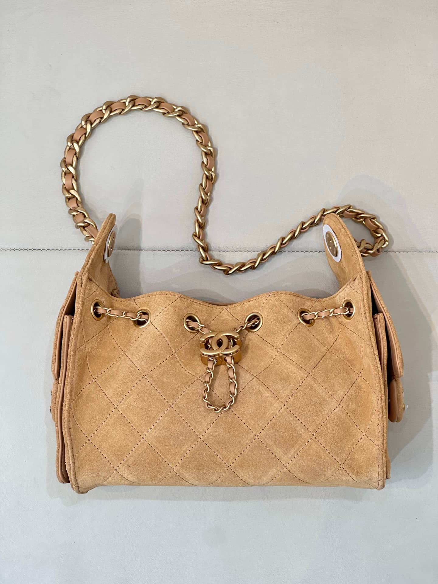 CHANEL 25 Mini Handbag AS5631 Suede &Gold-tone Metal Beige TOP
