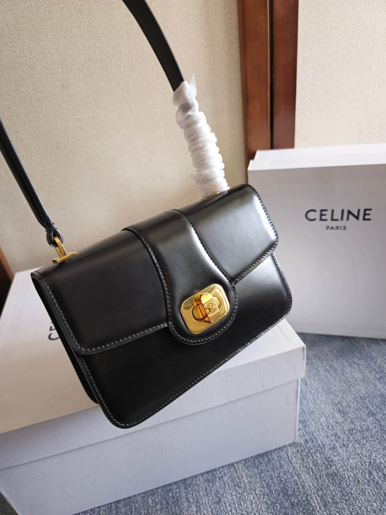 Celine Josephine Teen Bag in Black Patent Calfskin High
