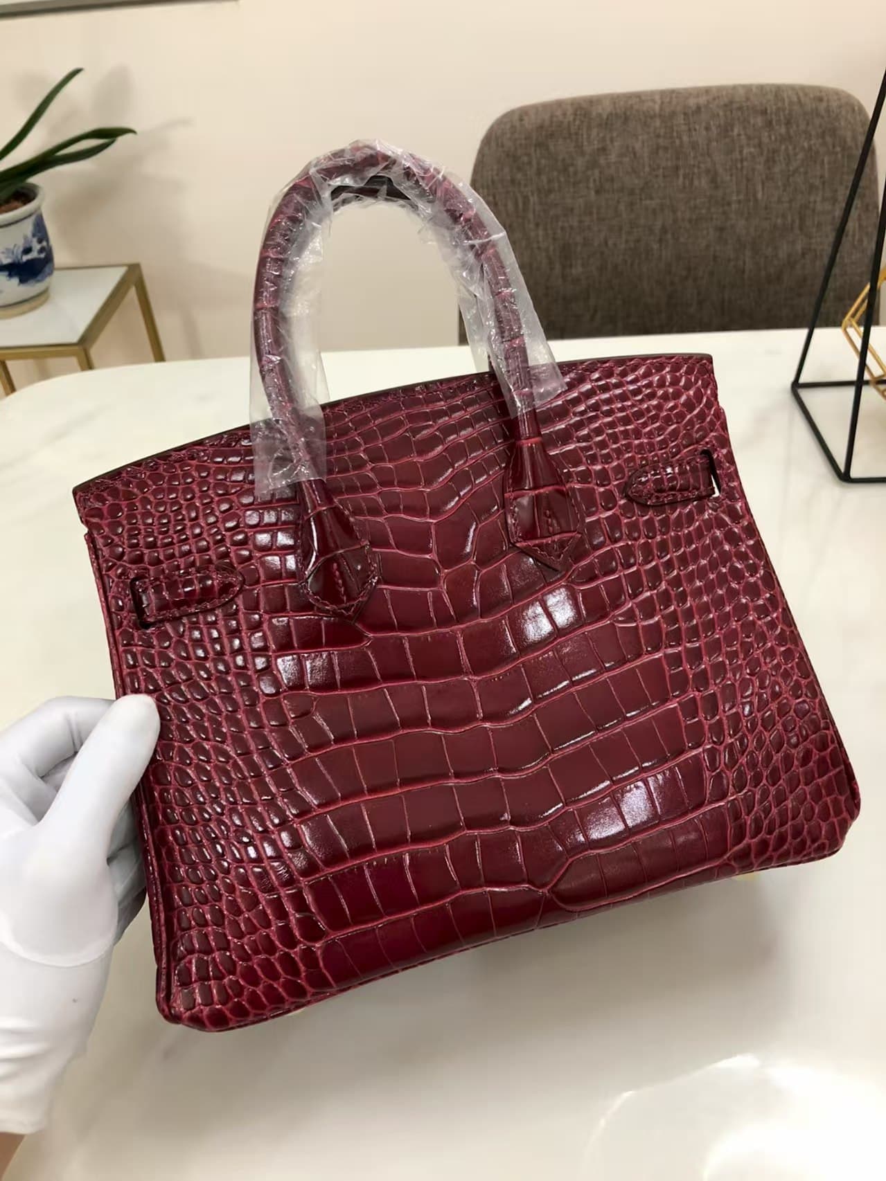 Hermes Birkin 25/30/35cm Bag Crocodile Leather In Burgundy WAX High Customizing Style