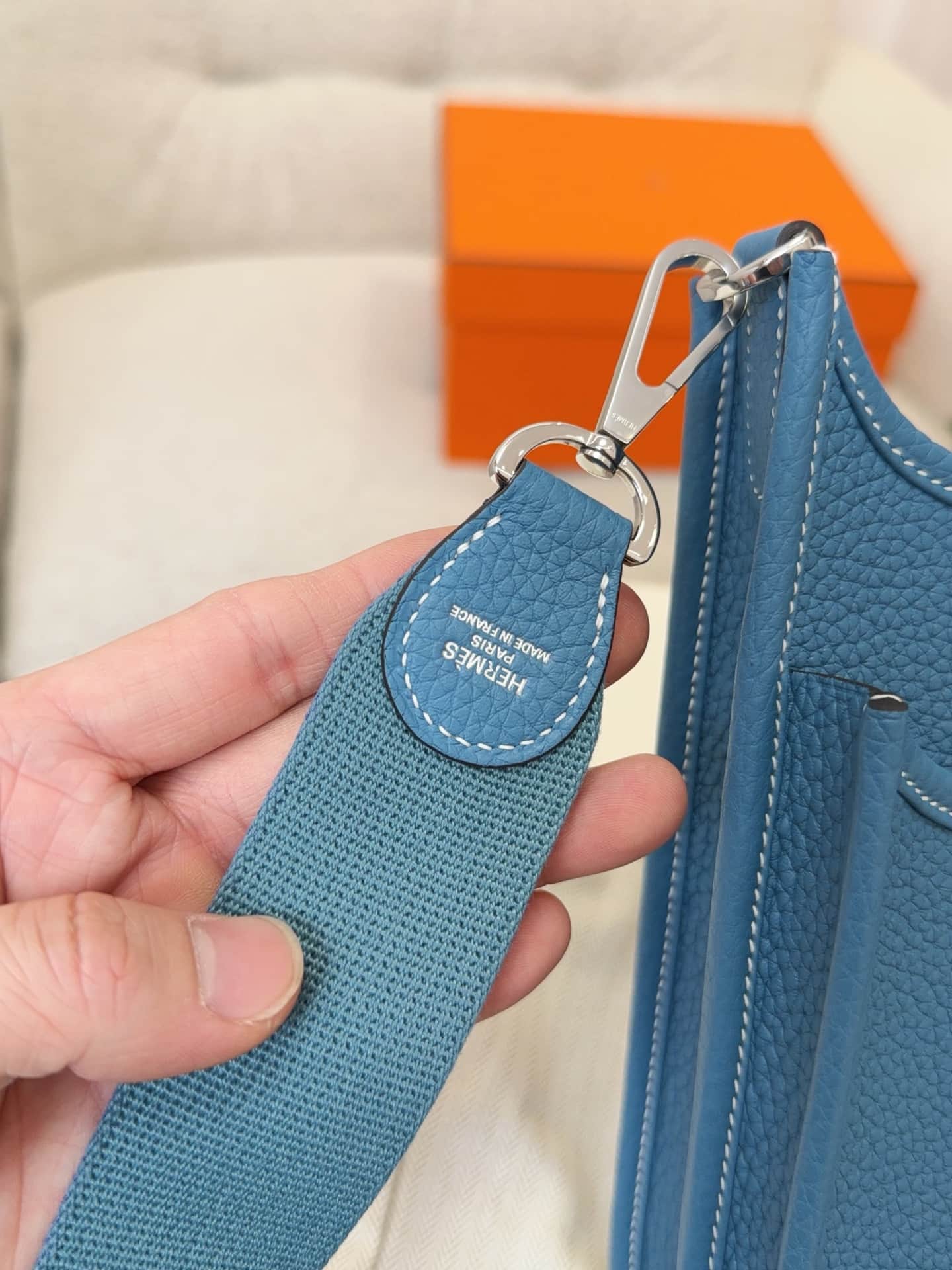 Hermes Evelyne Mini 23 Bag Calfskin In Denim Fonce WAX High