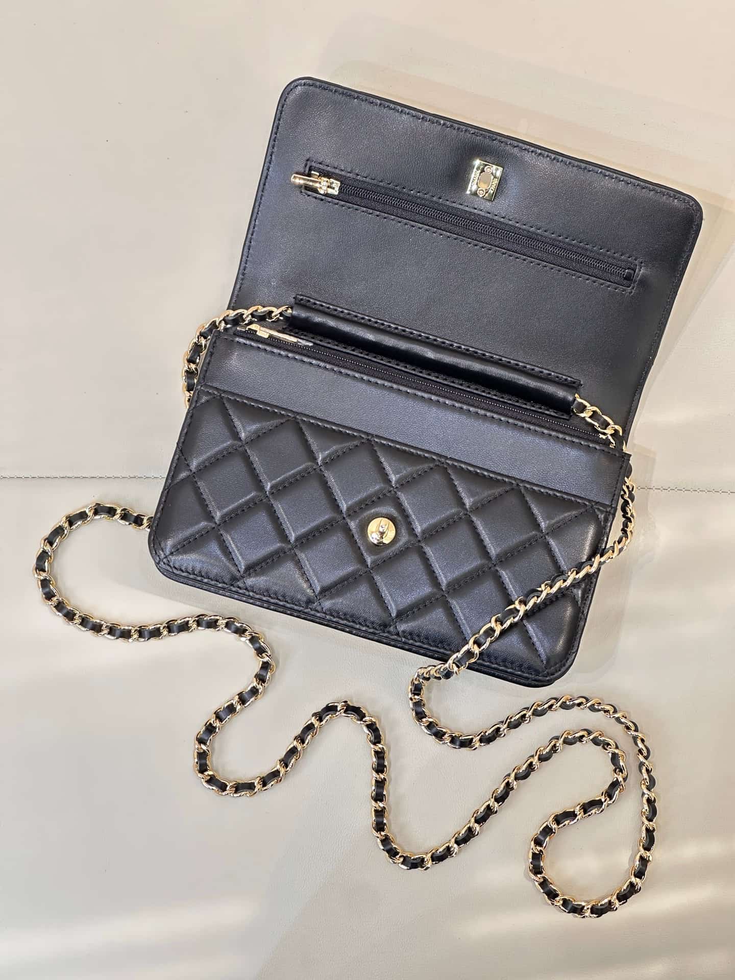 Chanel Classic Wallet on Chain Shiny Lambskin & Gold-Tone Metal AP4241 Black TOP