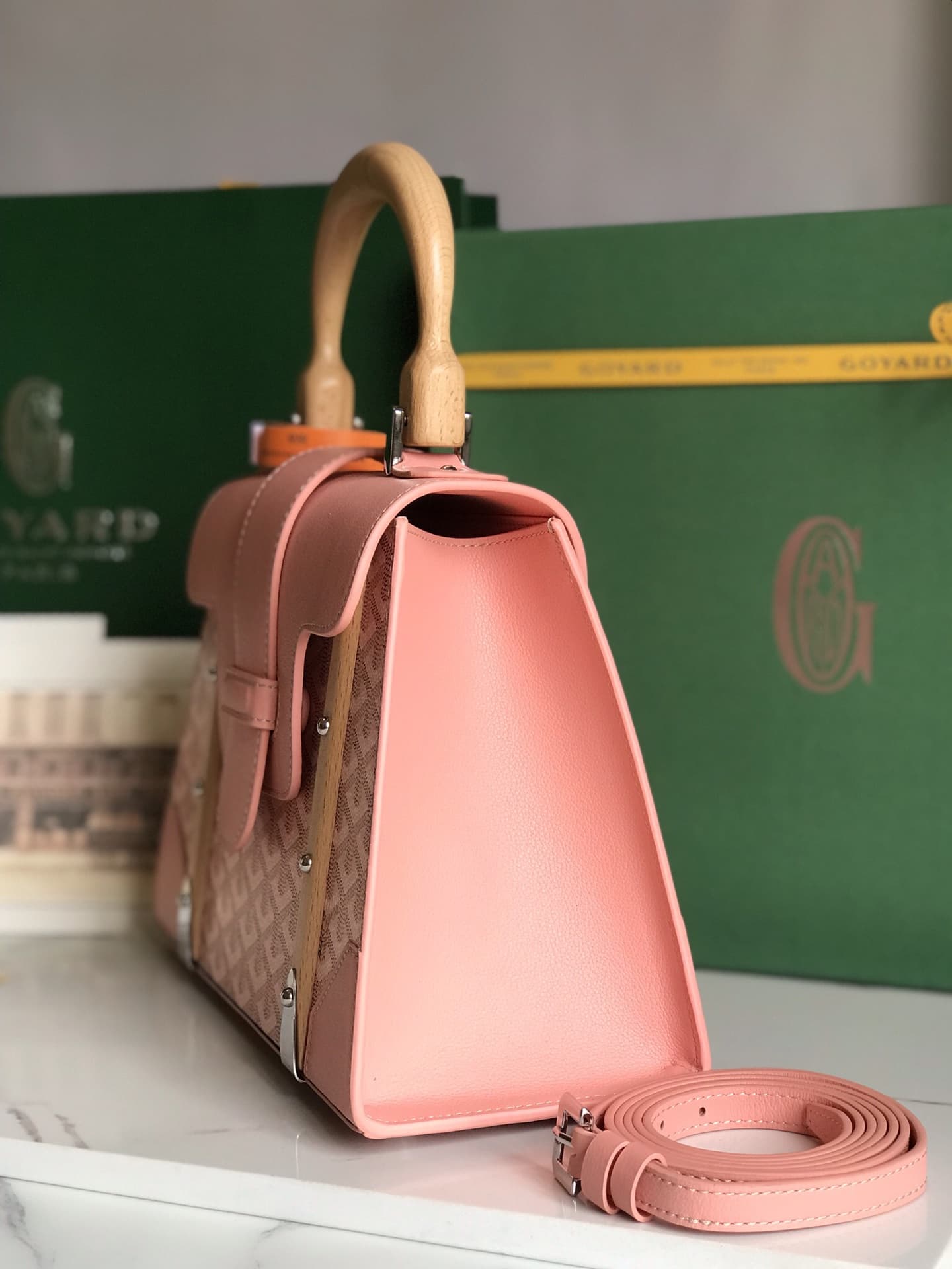 Saïgon PM Bag Goyardine Canvas & Clamecy Cowhide Pink High