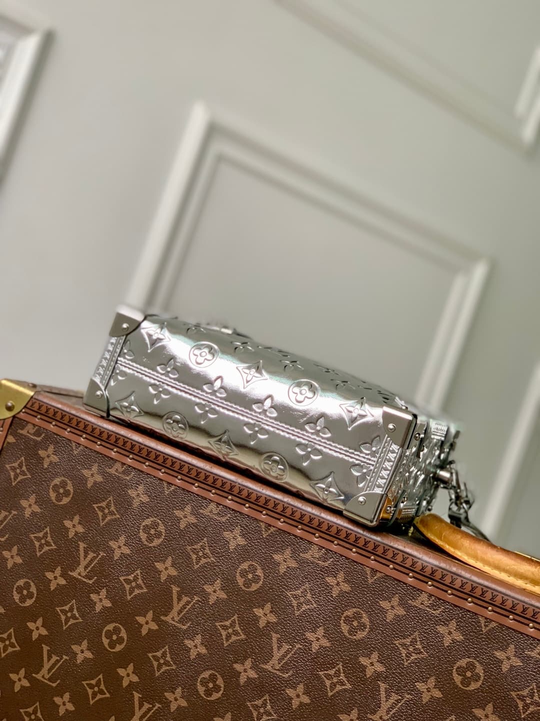 Louis Vuitton Side Trunk bag in silver Monogram Miroir leather M26223 High