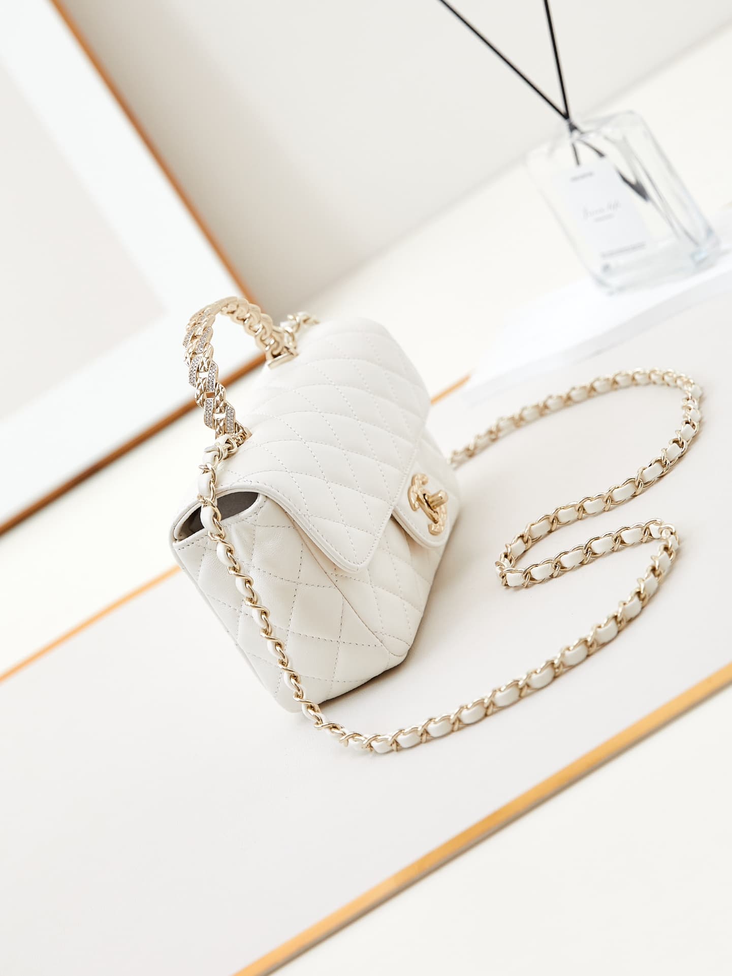 Chanel Mini Flap Bag with Top Handle Lambskin& Gold-Tone Metal Pink AS4924 A