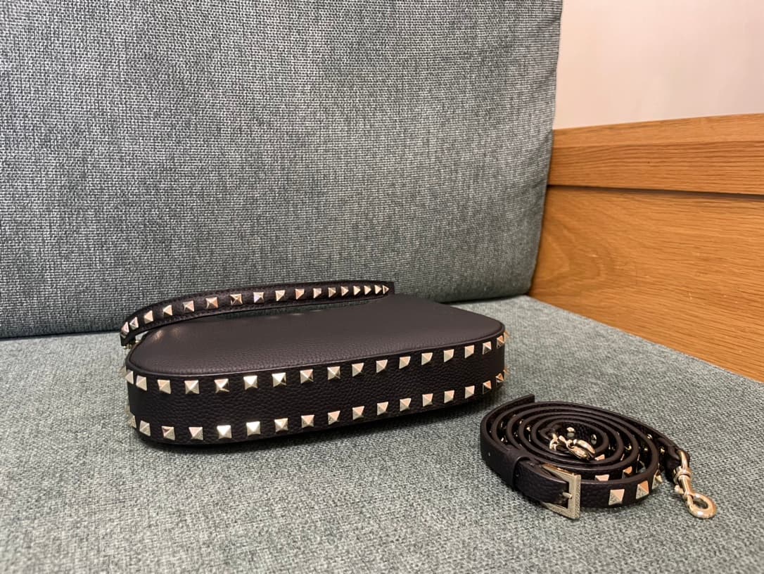 Valentino Garavani Rockstud Hobo bag in grainy black calfskin high