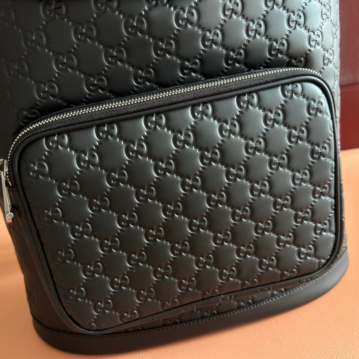 Gucci GG Emblem medium backpack Black embossed GG smooth leather 854750 High