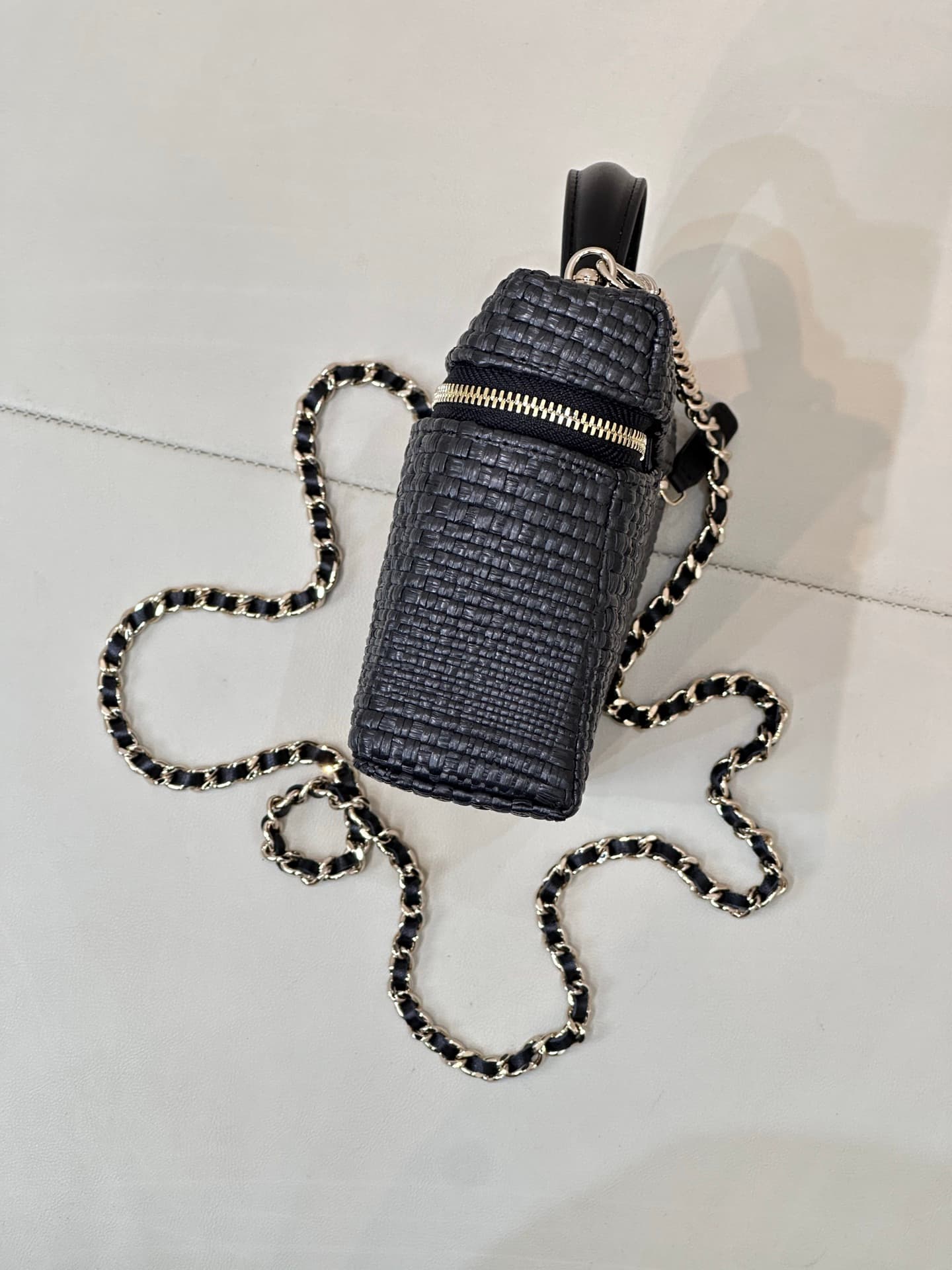 Chanel Classic Vanity with Chain Braided Raffia & Gold-Tone Metal Black AP4385 TOP