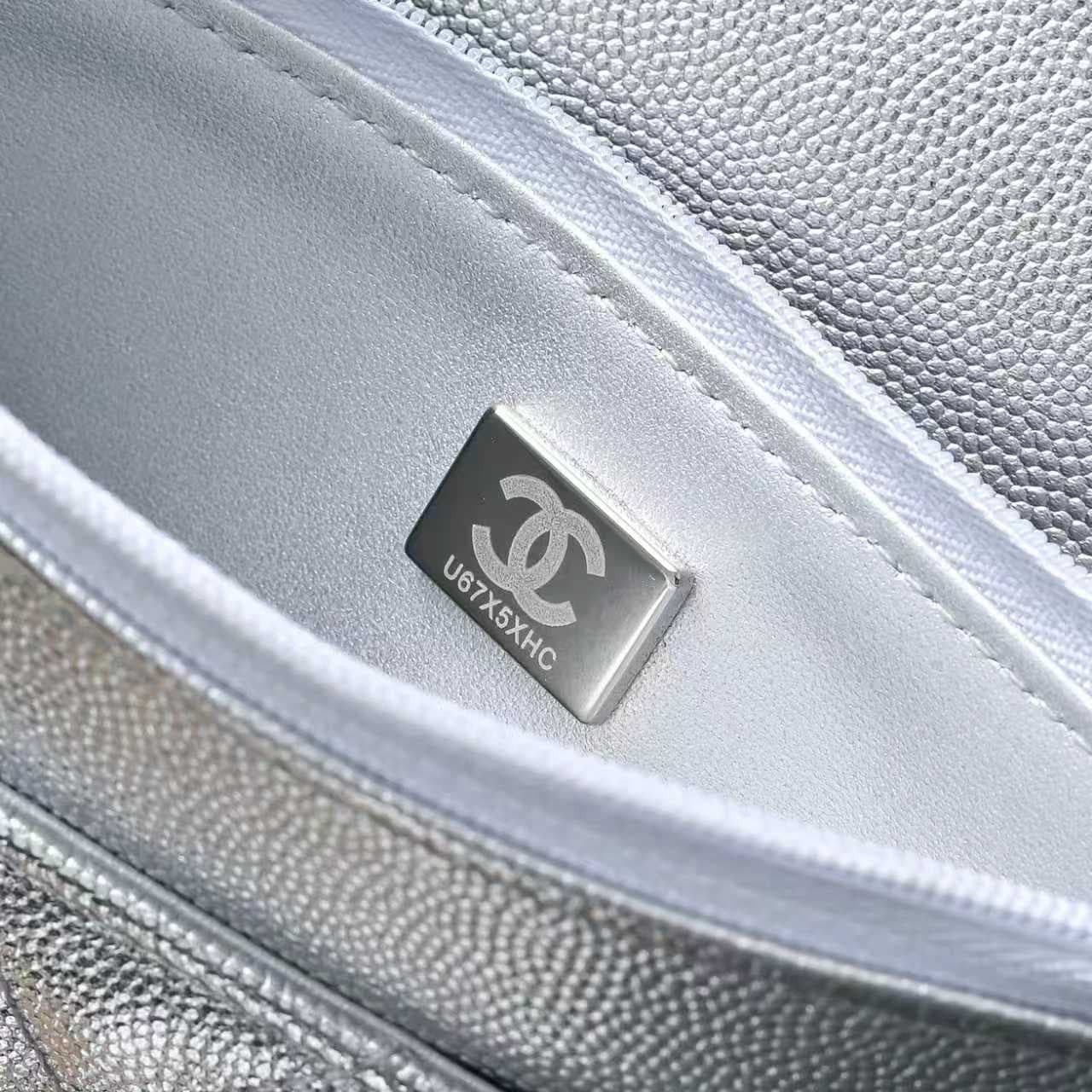 Chanel Wallet on Chain Grained Calfskin & Gold-Tone Metal Silver AP4401 A