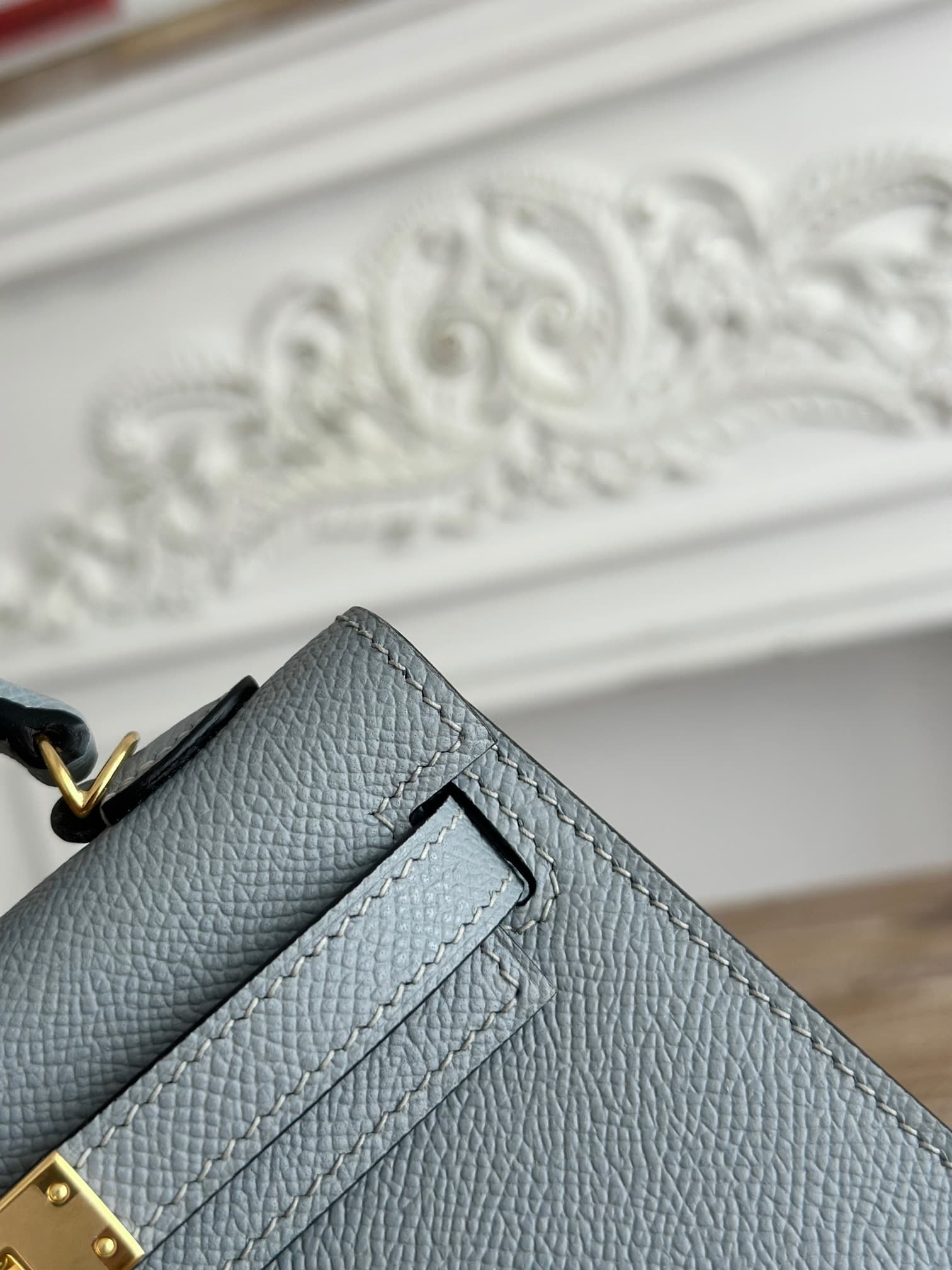Hermes Kelly Mini II Bag Epsom Leather WAX Silver/Gold Metal Vert Amande High