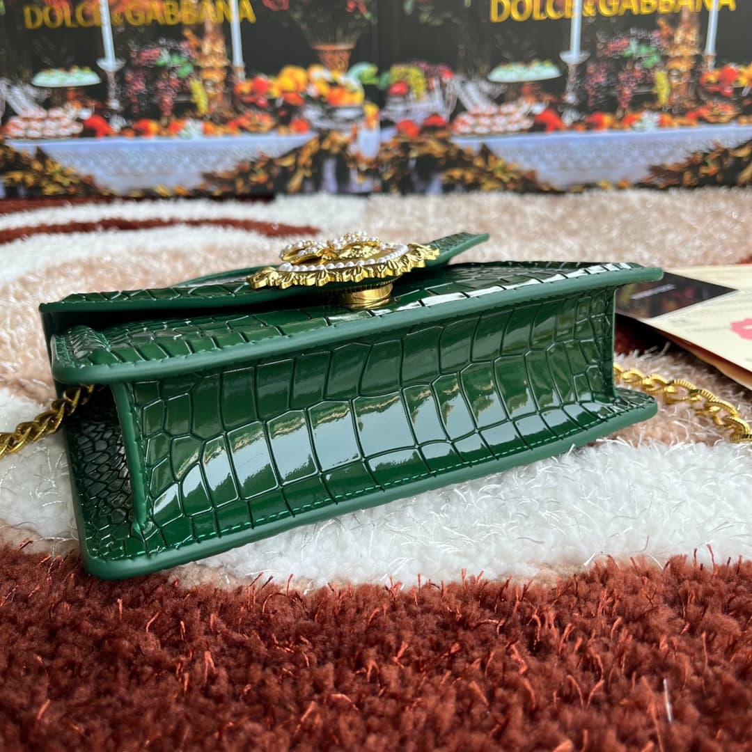 Dolce & Gabbana Small Devotion bag in crocodile-effect calfskin Green High