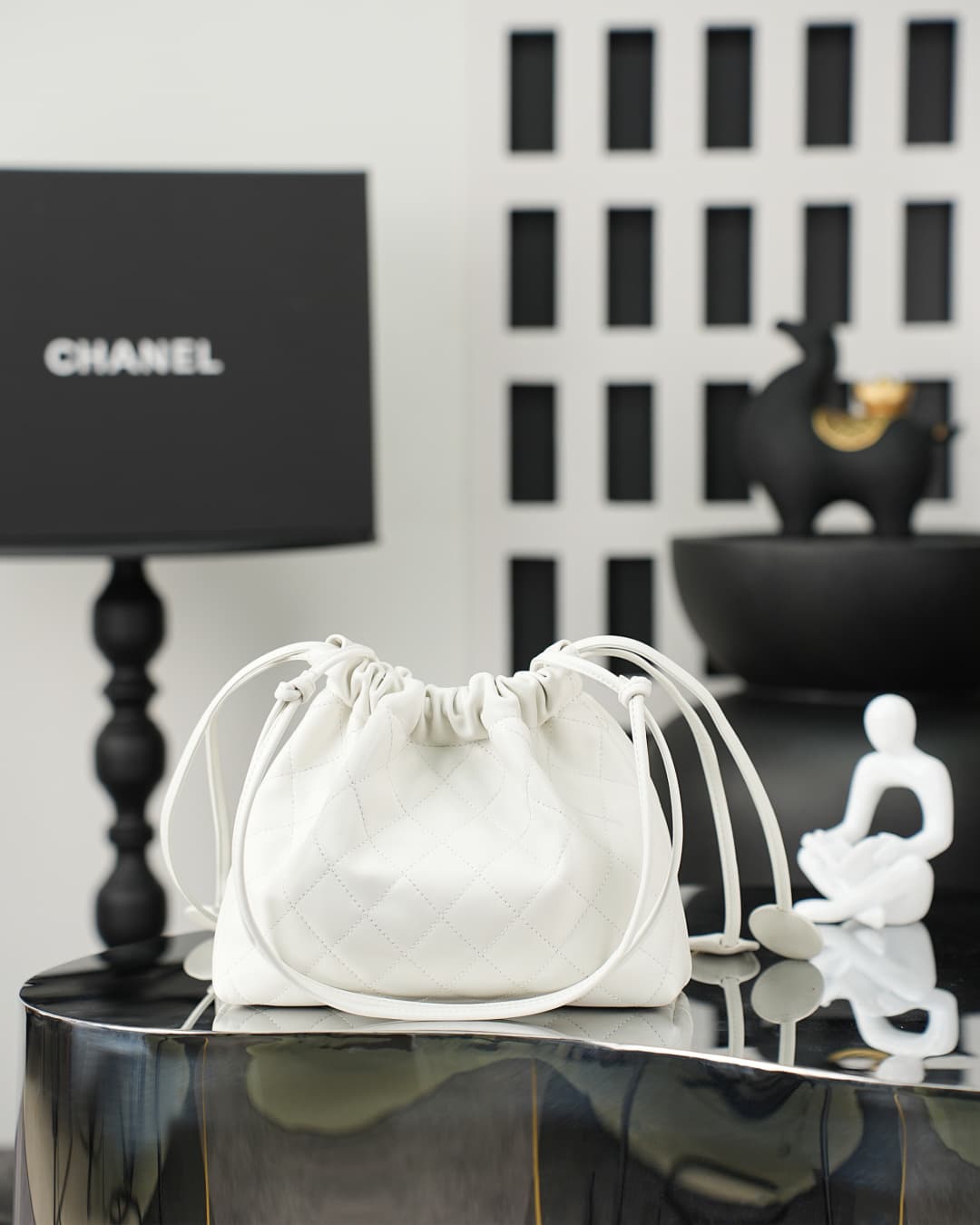 Chanel Clutch with Leather Strap Lambskin & Gold-tone Metal AP5228 White  A