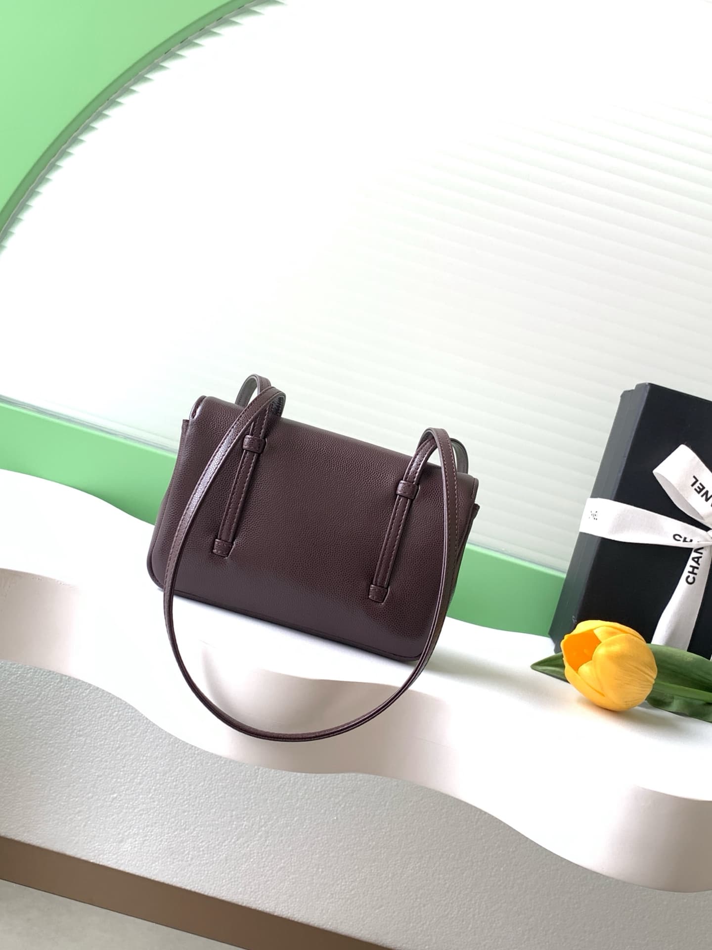 Chanel Clutch with Leather Strap Grained Shiny Calfskin & Gold-Tone Metal Dark brown AP5068 A