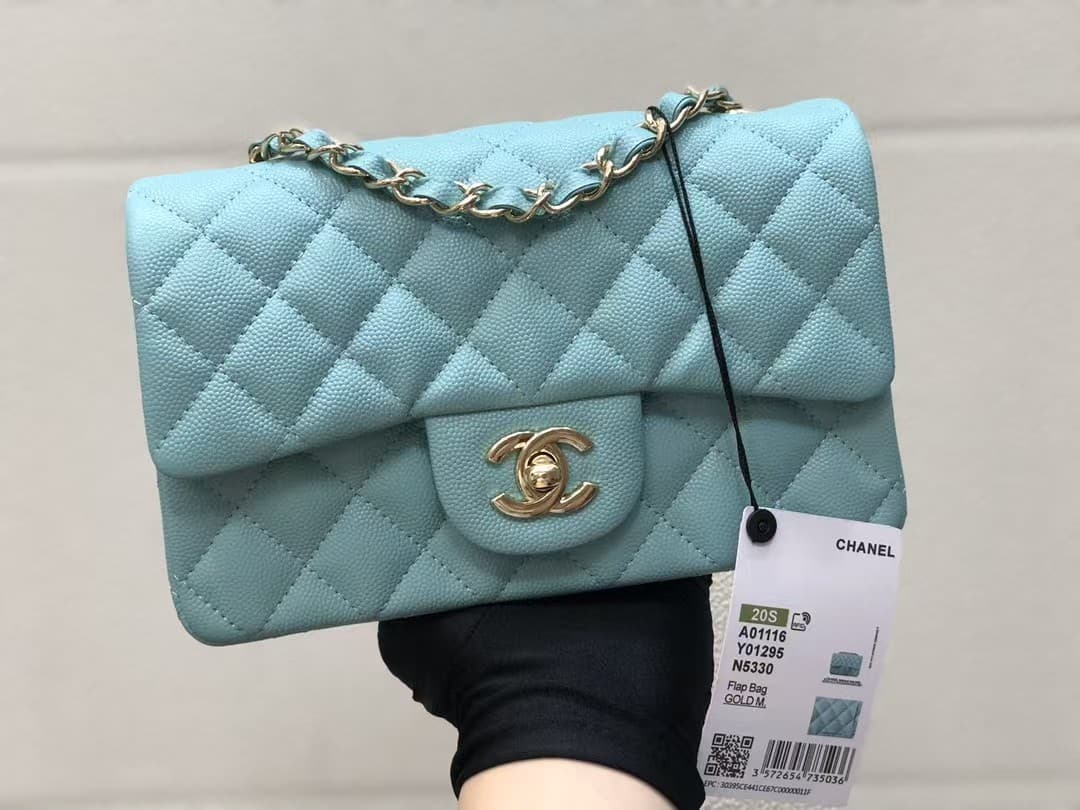 Chanel Mini CLASSIC HANDBAG Grained Calfskin Sky Blue A