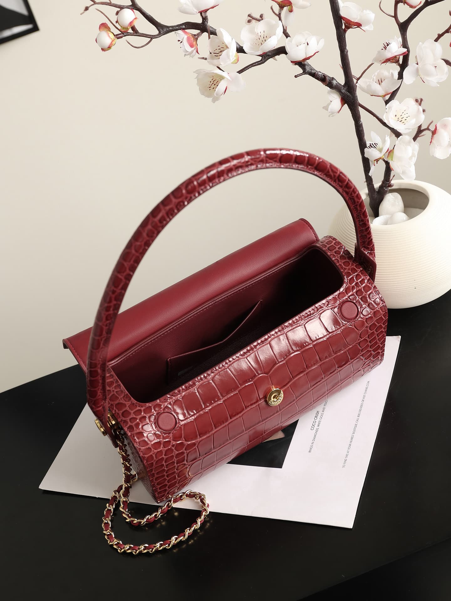 Chanel Clutch with chain Crocodile Embossed Calfskin & Gold-Tone Metal AP5294 Burgundy High