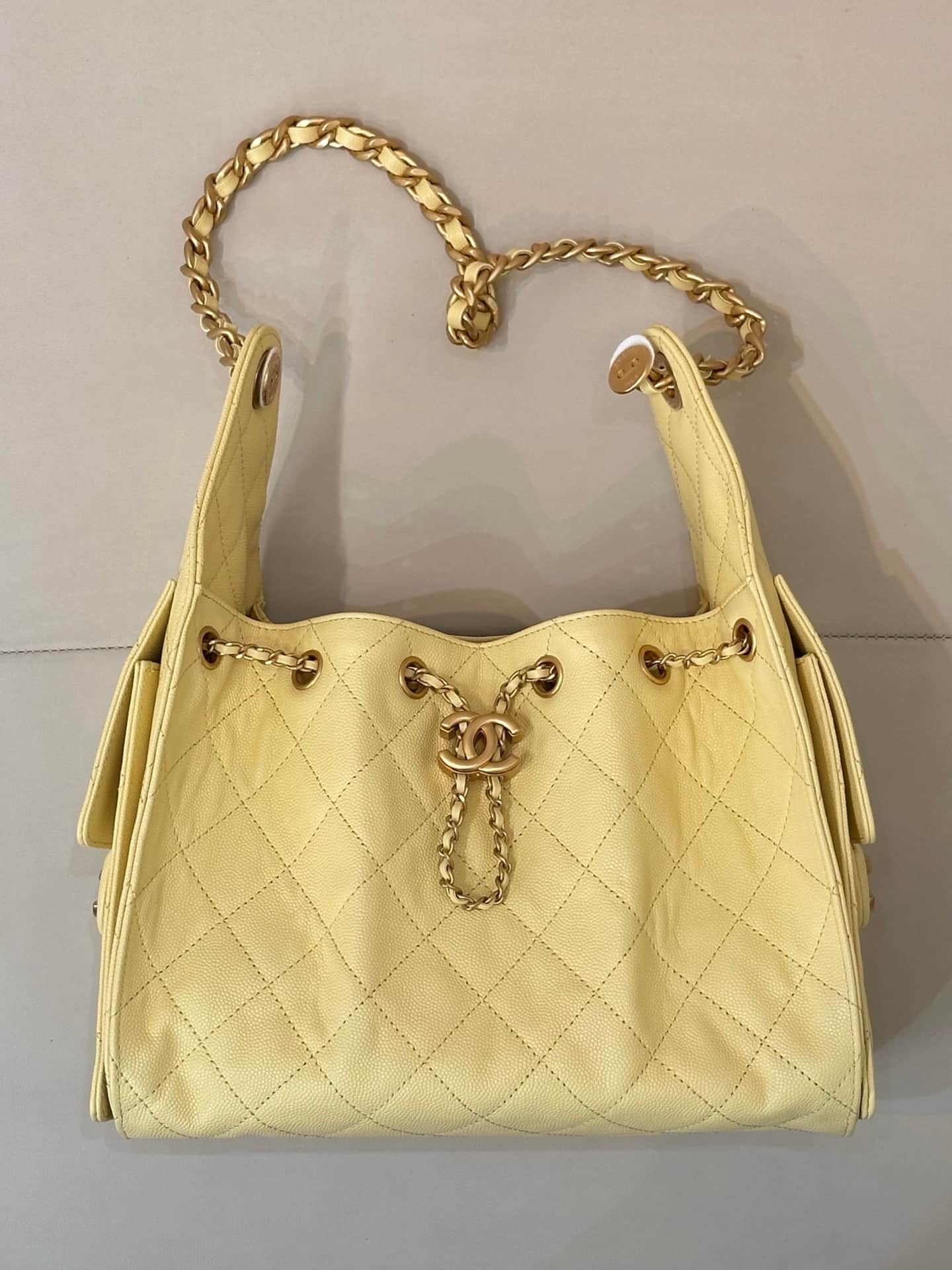 Chanel 25 Small Hobo handbag AS5293 Grained Calfskin & Gold-tone Metal Yellow TOP