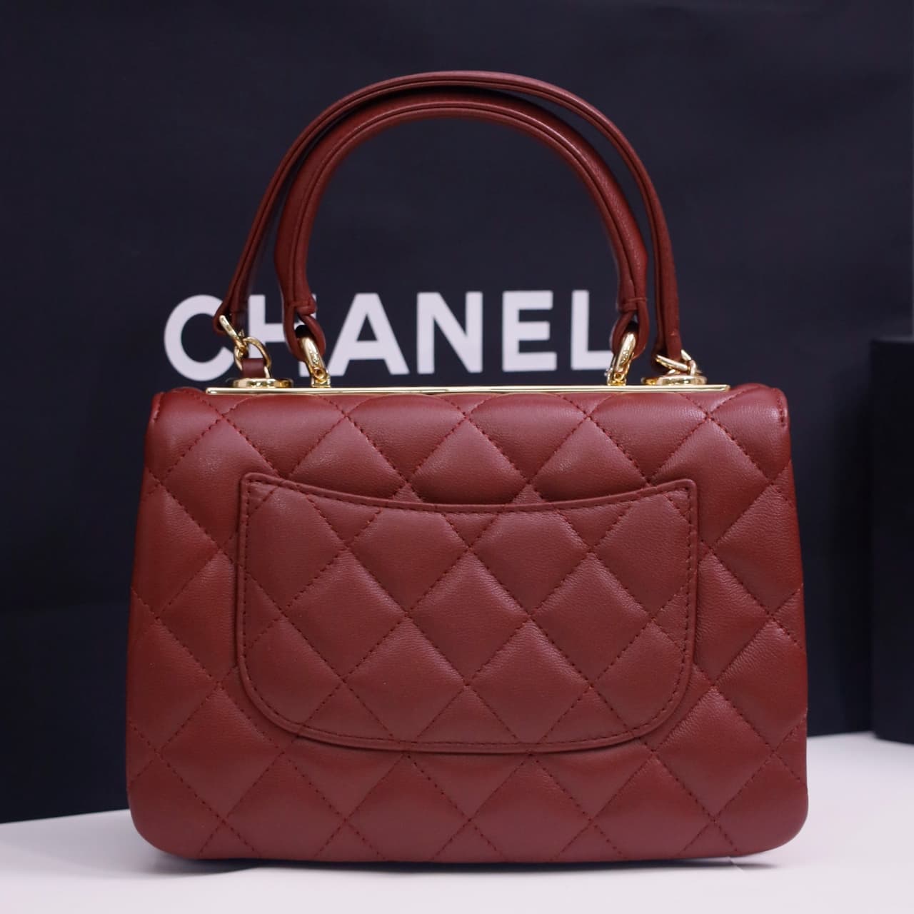 Chanel MINI FLAP BAG WITH TOP HANDLE AS4654 Lambskin &Gold-Tone Metal Brown A