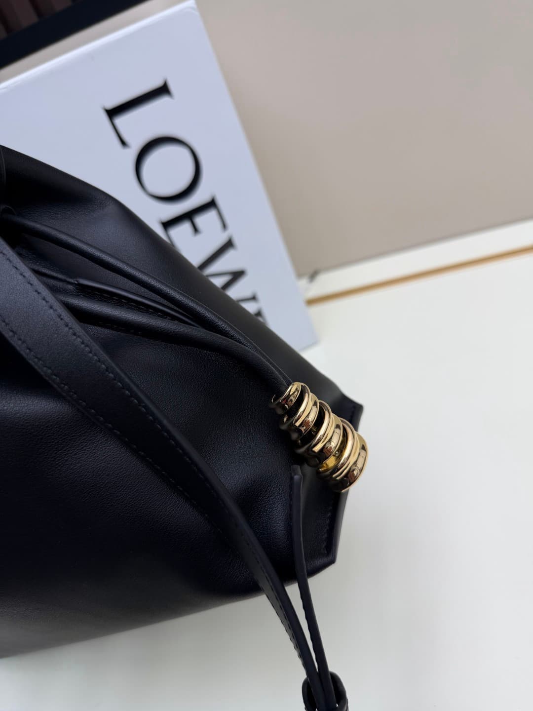 Loewe Medium Flamenco Ruched Clutch Bag in Black Leather High