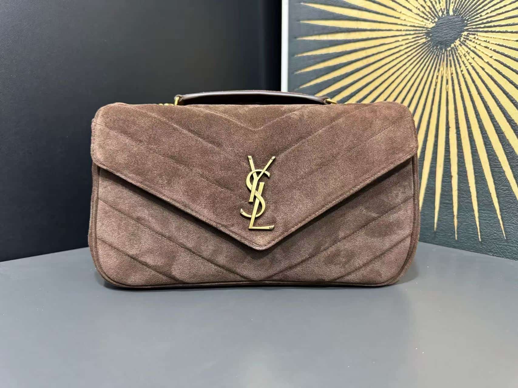 Saint Laurent LOULOU Medium in MATELASSÉ Suede BROWN COFFEE High