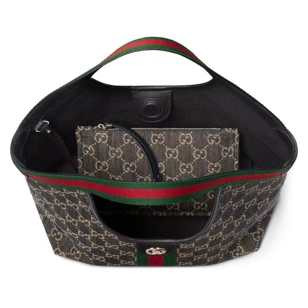 Gucci Giglio small tote bag 860845 black and white GG denim High