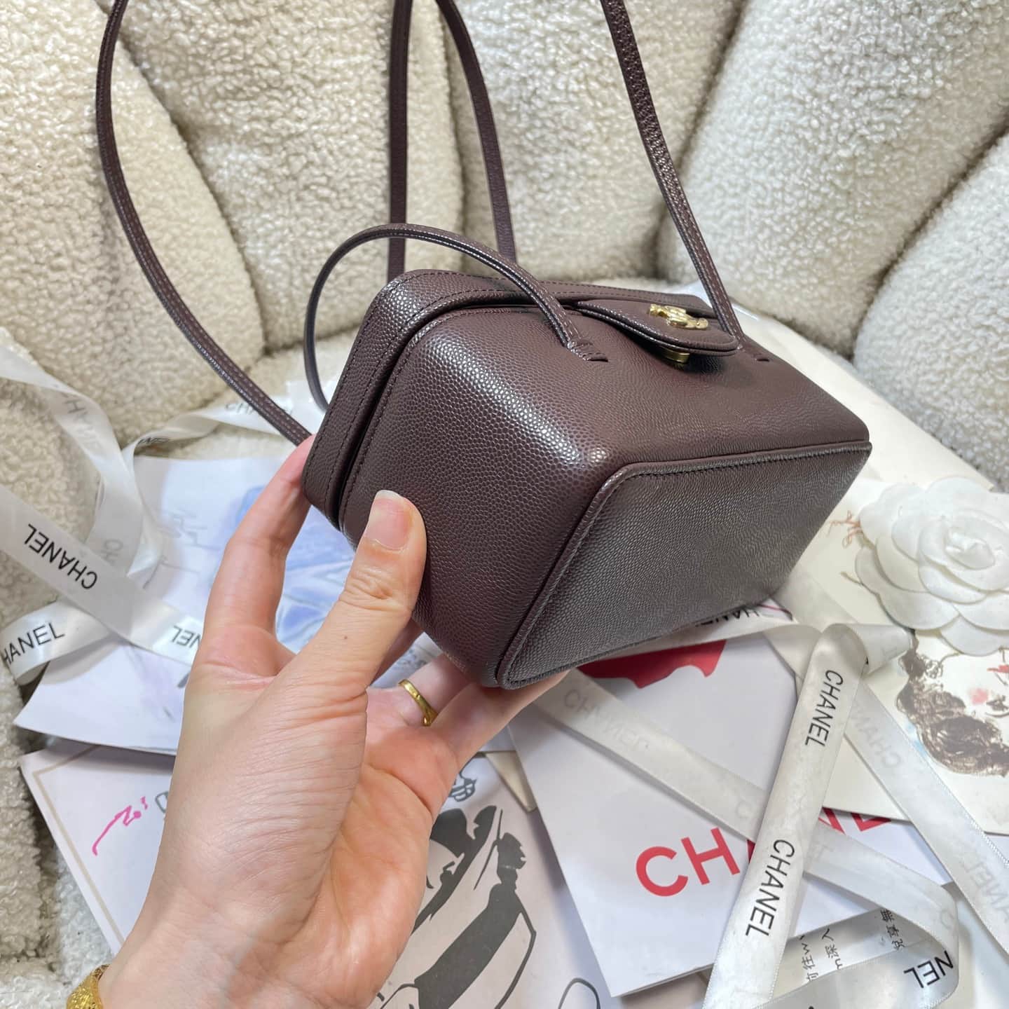 Chanel Long Vanity with Leather Strap Grained Shiny Calfskin & Gold-Tone Metal Dark Blwon AP5067 A