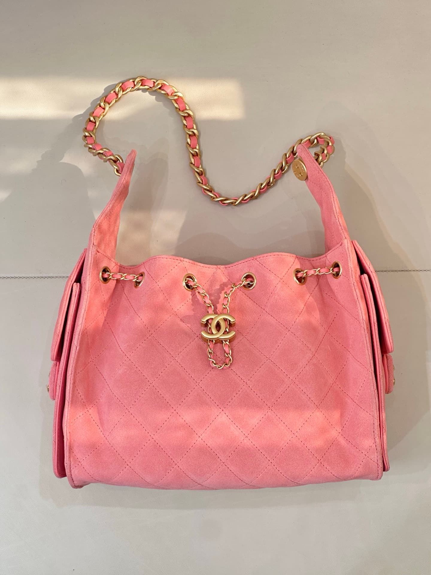 Chanel 25 Small Hobo handbag AS5293 Suede&Gold-tone Metal Peach TOP