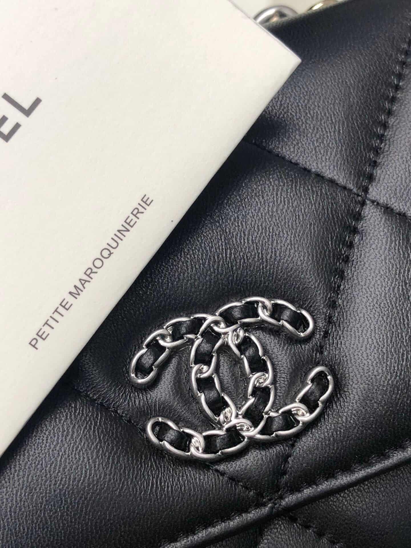 Chanel Wallet on Chain Lambskin Leather & Silver-Tone Metal Black AP0957 A