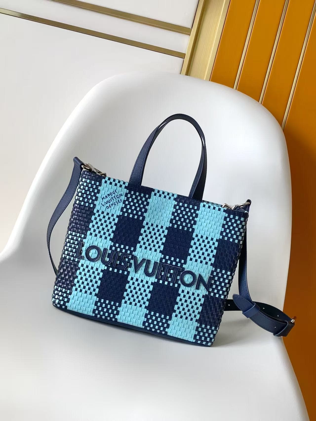 Louis Vuitton Mini Shopper Tote Baby Blue/Navy Blue Cowhide leather and reused leather N40879 High