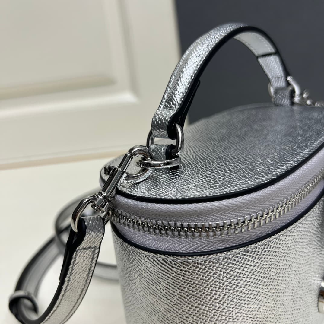 Valentino Garavani VLogo Signature Mini Vanity Bag in Silver Calfskin Mid