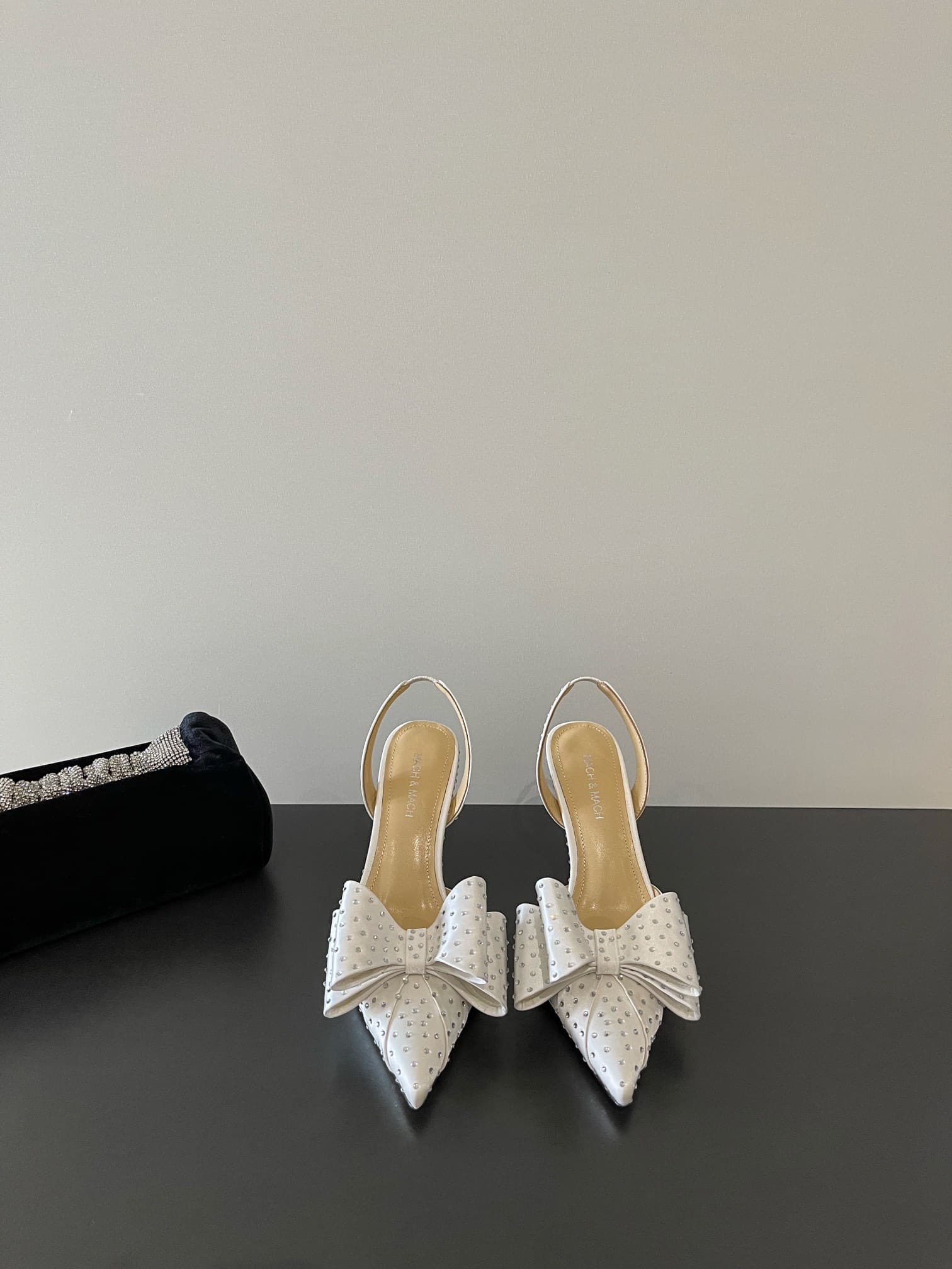 Mach Mach Le Cadeau Bow Crystal Pointed Toe Slingback Shoes Women