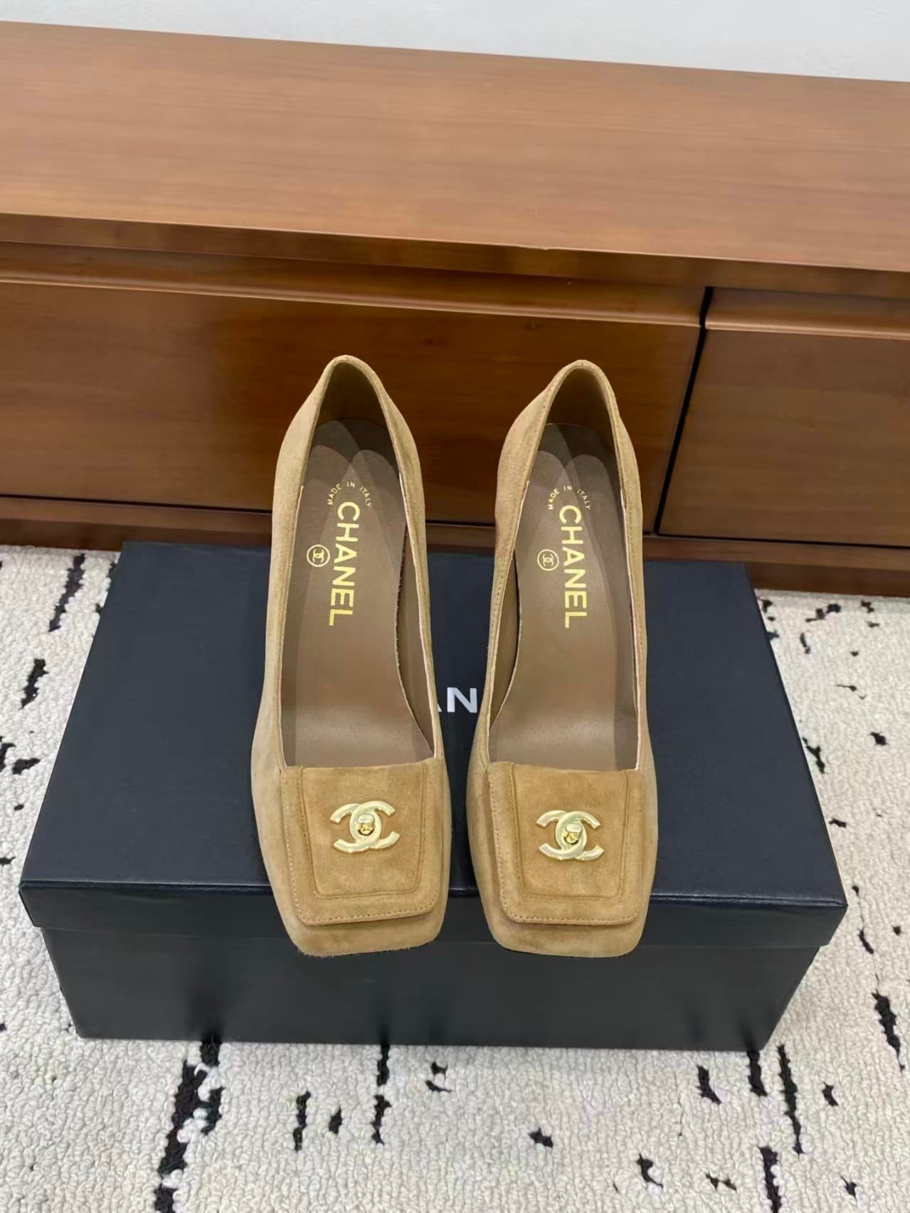 Chanel Suede Square-toe Pumps