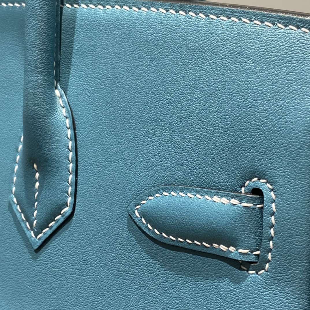 Hermes Shoulder Birkin 29 Swift leather Denim Fonce & Silver Metal WAX High
