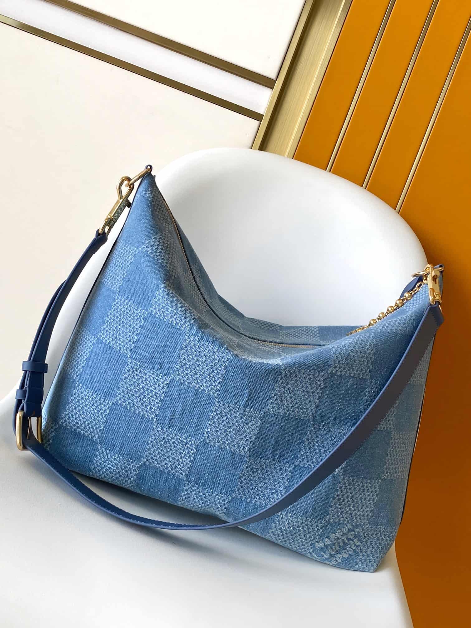 Louis Vuitton Vagabond Hobo Denim Blue Damier Denim 3D cotton canvas N00202 High
