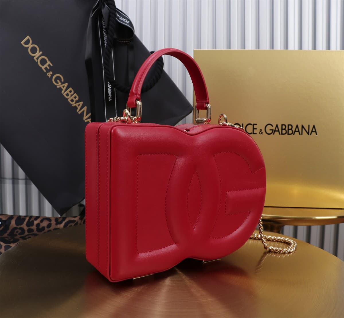 Dolce & Gabbana red leather DG Logo handbag high