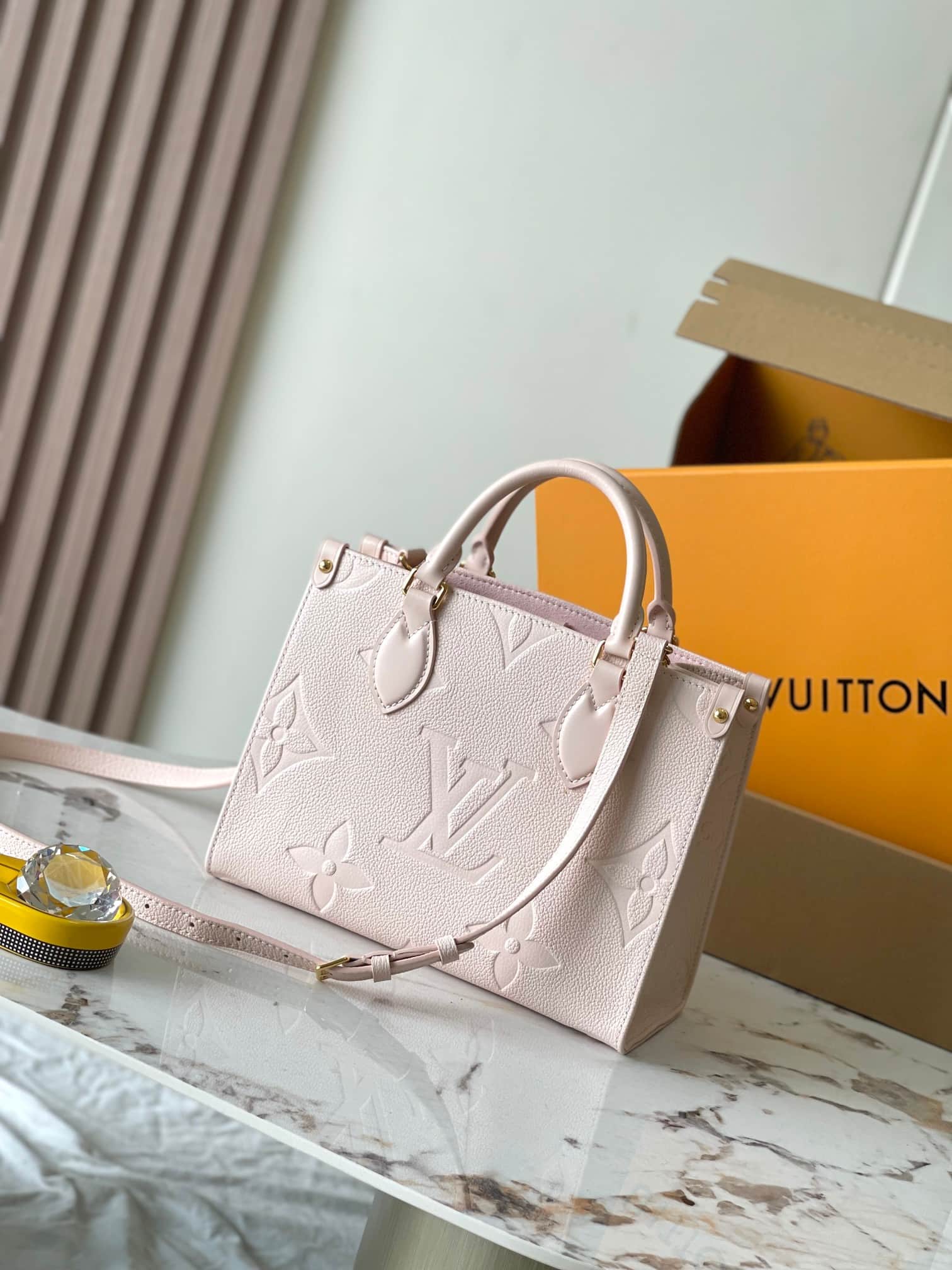 Louis Vuitton OnTheGo PM Monogram Empreinte Leather Pink Opale M47135 Top