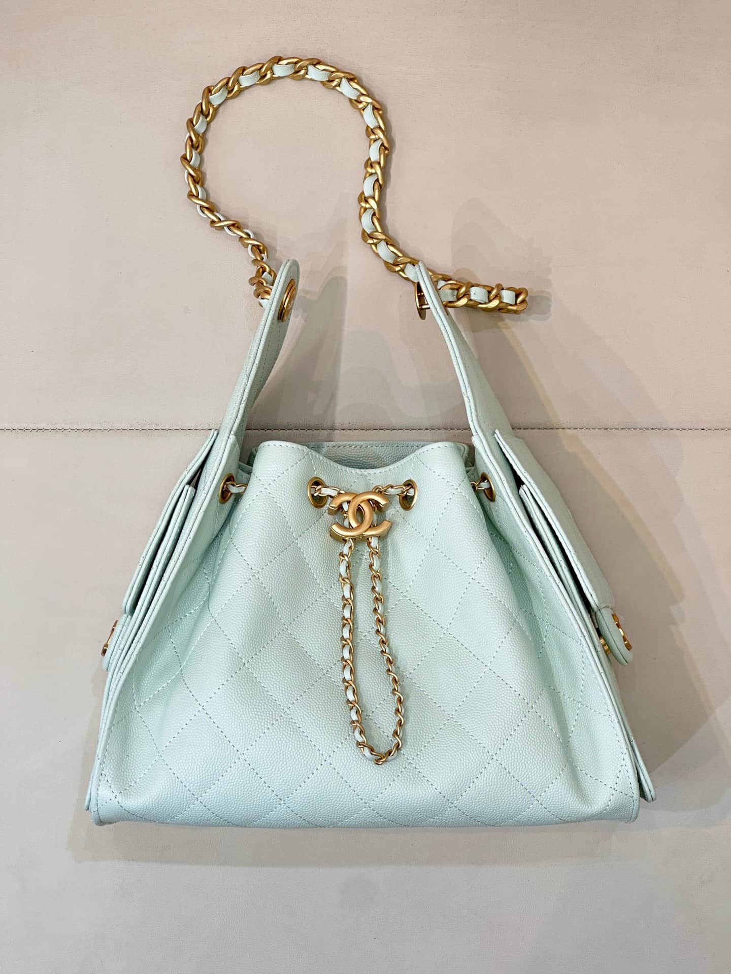 Chanel 25 Small Hobo handbag AS5293 Grained Calfskin & Gold-tone Metal Light Blue TOP