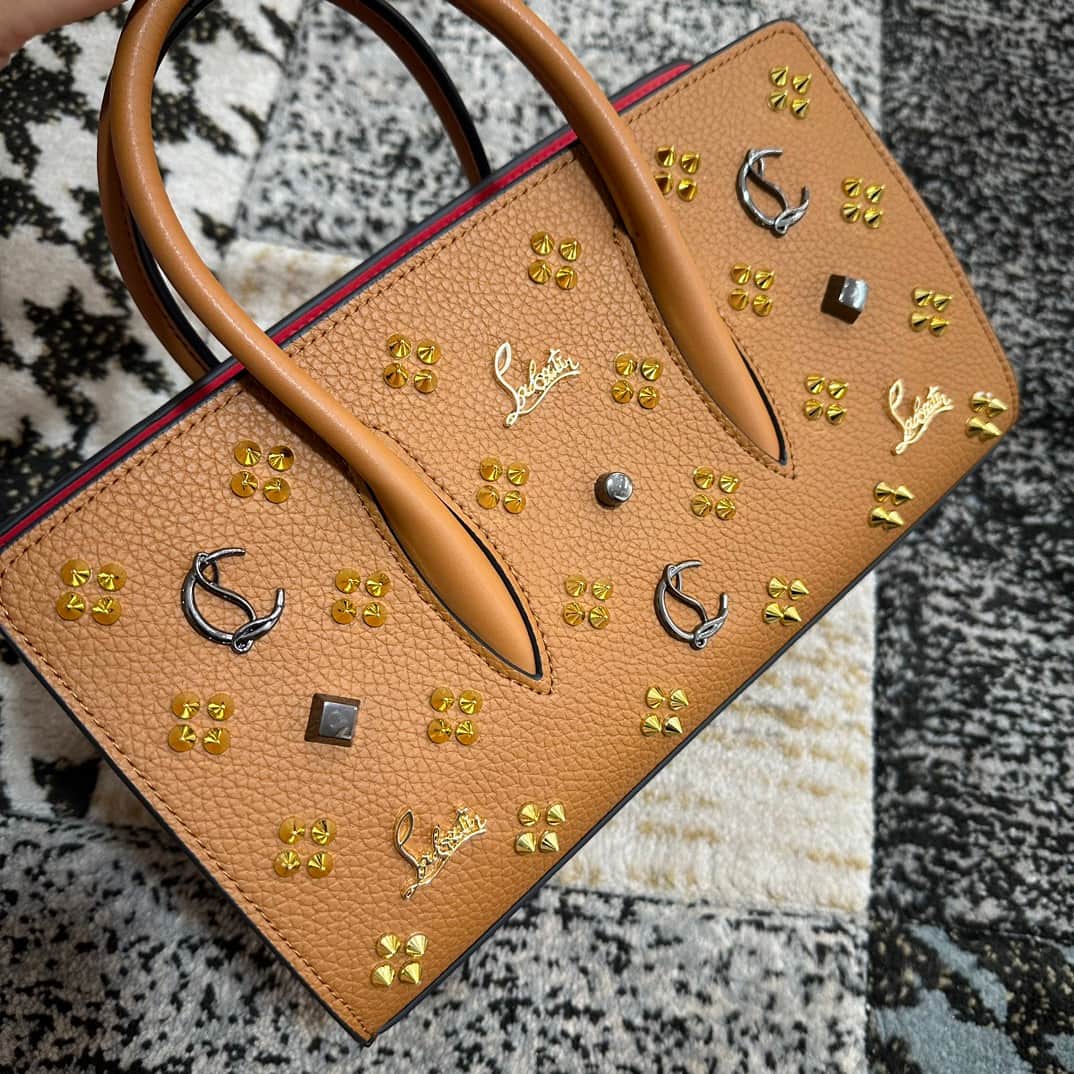 Christian Louboutin Paloma leather tote bag in brown with spikes &studs High