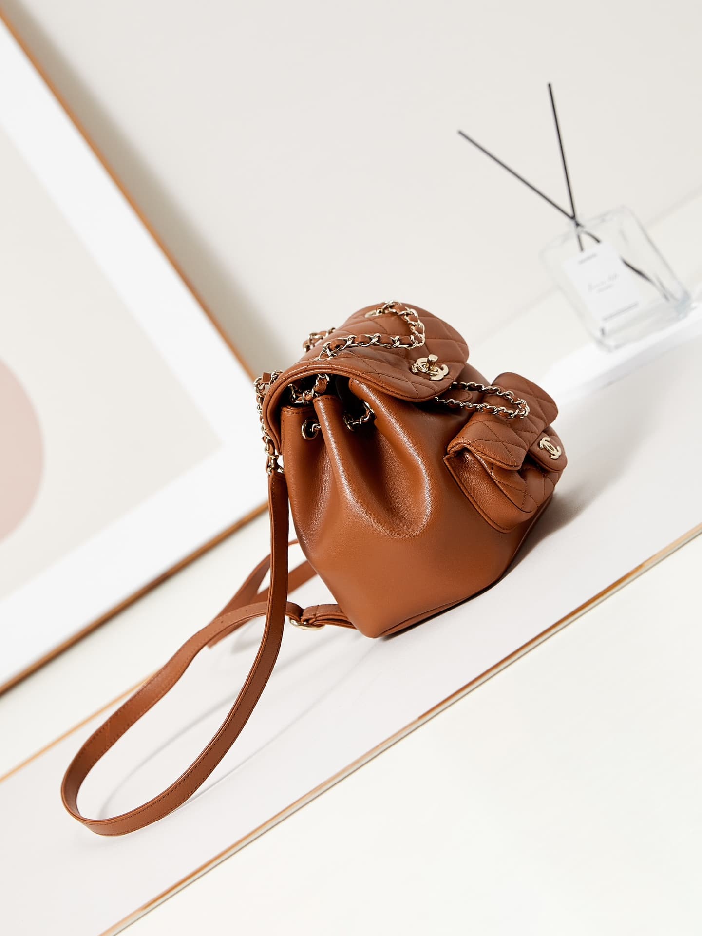 Chanel Small Quilted Duma Backpack Lambskin AS2908 Caramel A