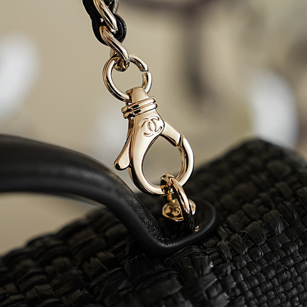 Chanel Classic Vanity with Chain Braided Raffia & Gold-Tone Metal Black AP4385 A