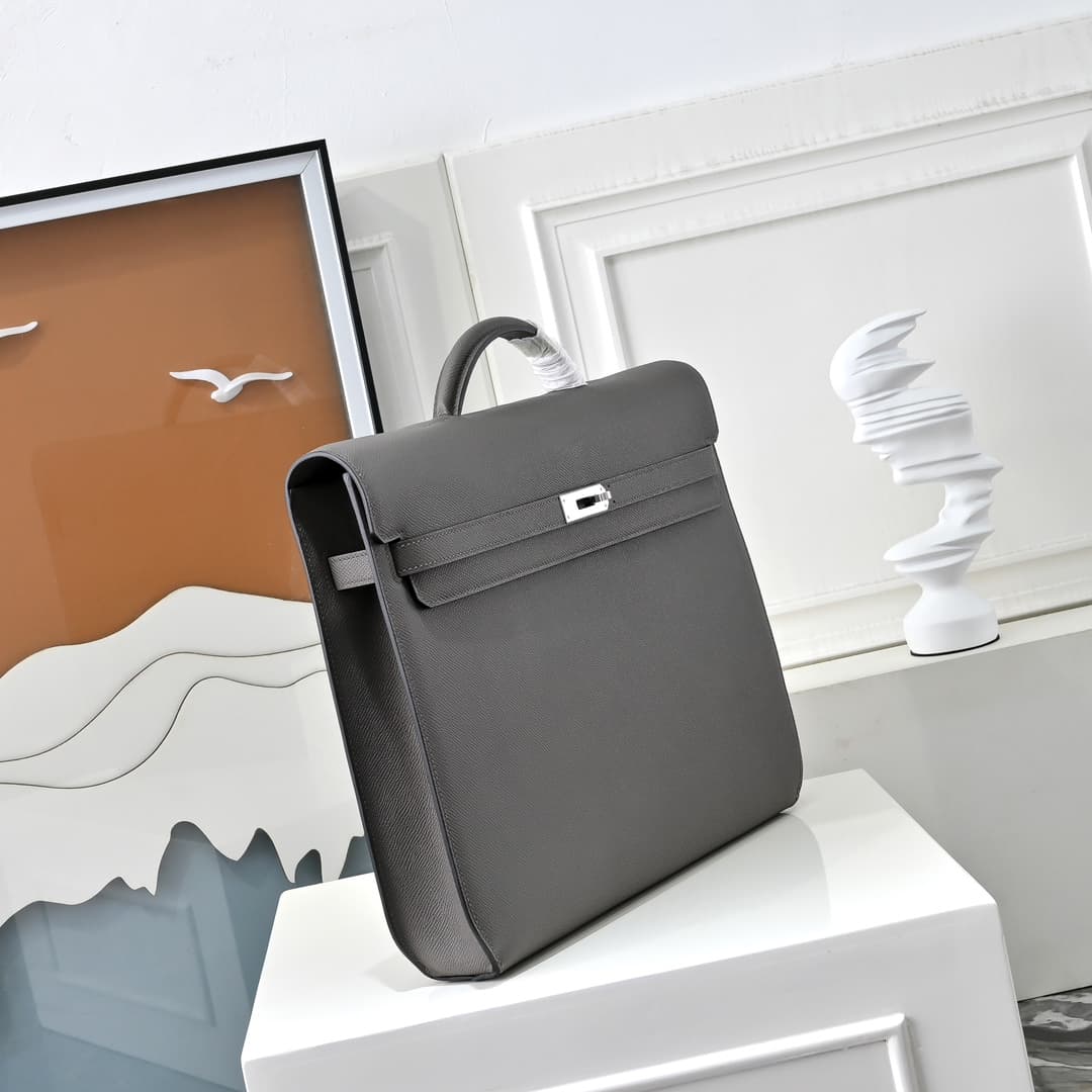 Hermes Kelly depeches Epsom 36 briefcase In EtaIn Silver Metal CalfskIn WAX High