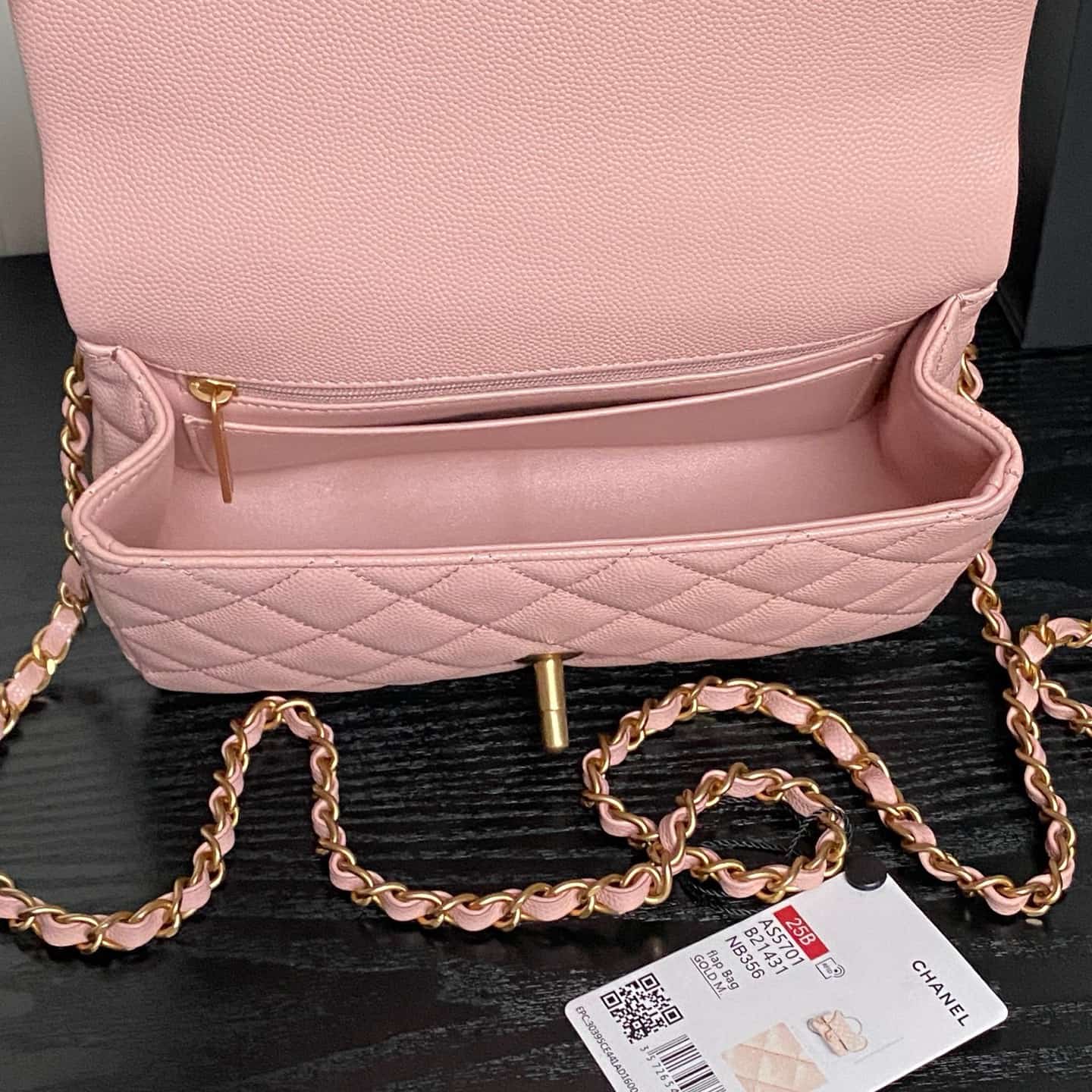Chanel Mini Flap Bag with Top Handle Grained Shiny Calfskin &  Gold-Tone Metal Pink AS5702 A