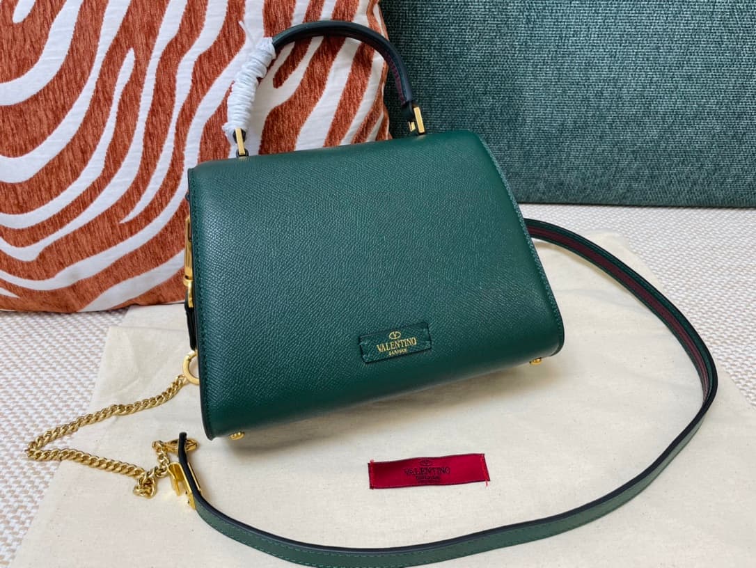 Valentino Mini Vsling Handbag In Dark Green Grainy Calfskin High