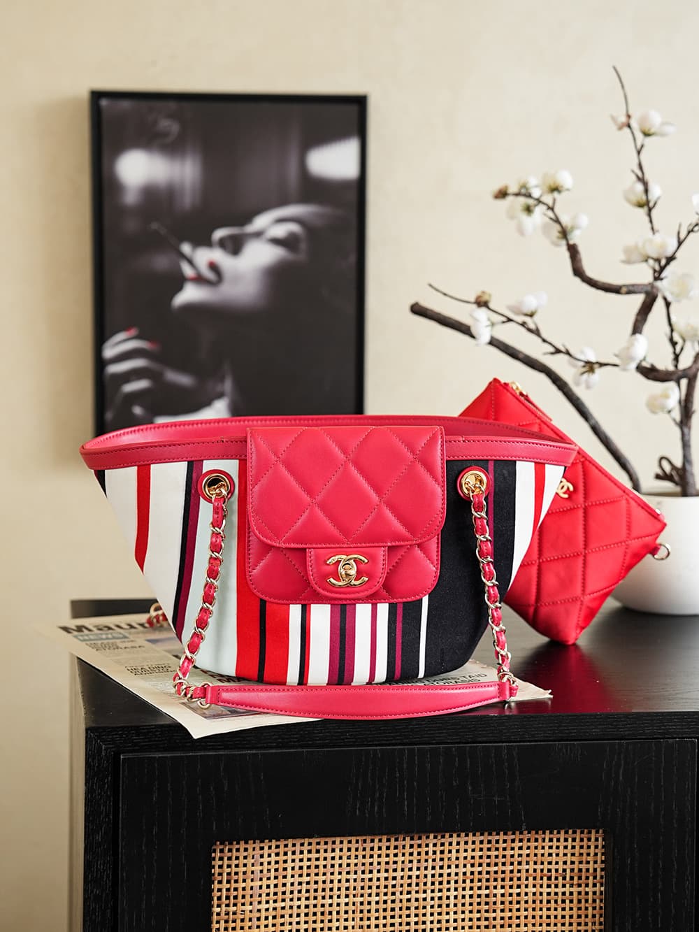 Chanel Shopping Bags Striped Canvas handbag AS5951 A
