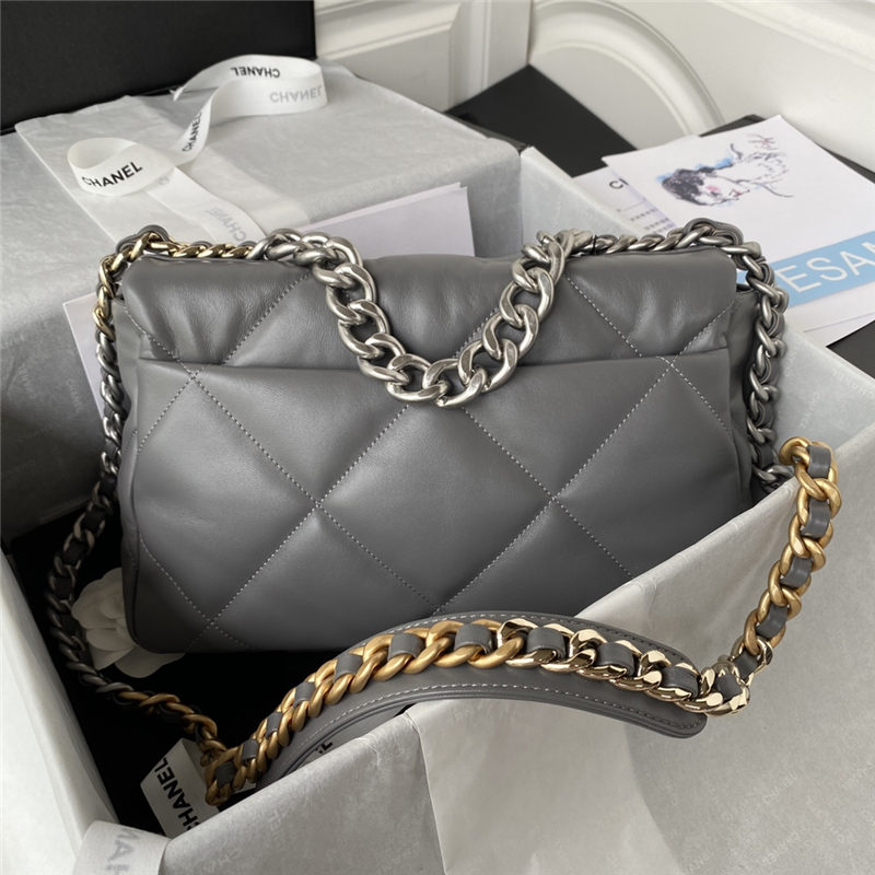 Large Chanel 19 Flap Bag Lambskin Dark Grey Silver High